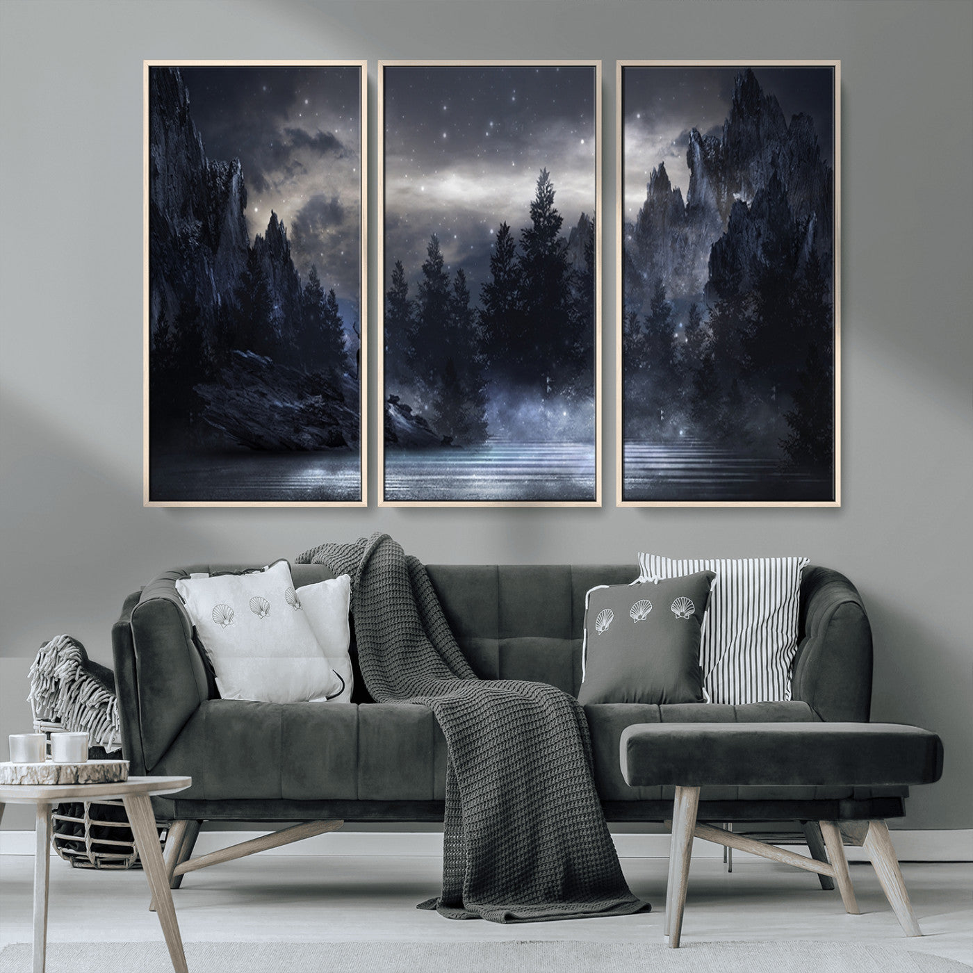 MGV-FC-48X32-3P - Night Landscape and Trees Wall Art Canvas Print