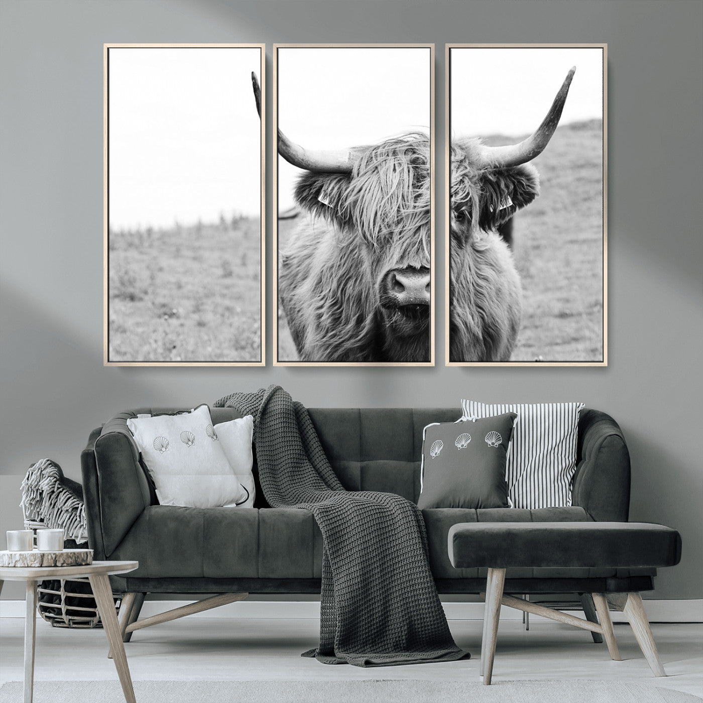 MGV-FC-48X32-3P - Newfoundland Cow Art Wall Art, Black White Cow Art Wall Art Canvas Print