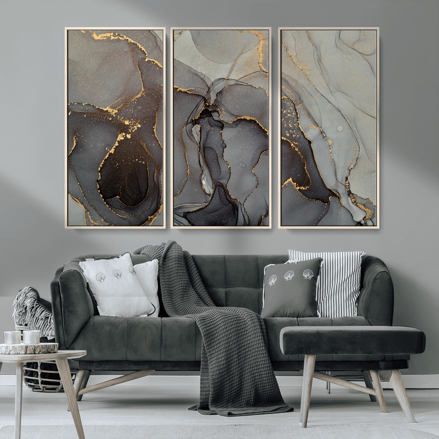 MGV-FC-48X32-3P - Gray Marble Fluid Effect Wall Art Abstract Canvas Wall Art Print