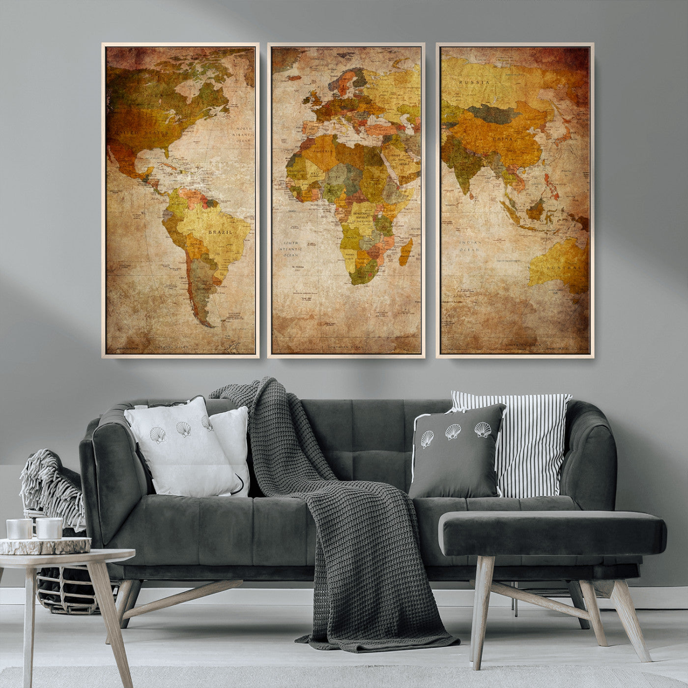 MGV-FC-48X32-3P - Push Pin World Map Canvas Print – Framed Wall Art for Couples to Track Their Travels – Anniversary