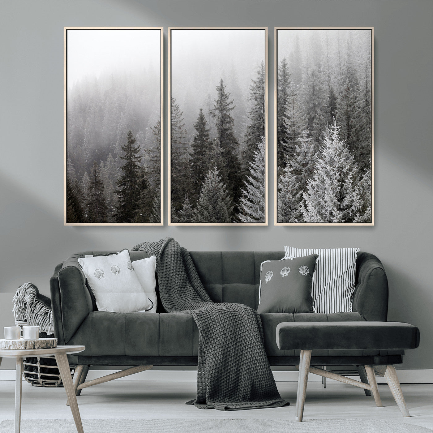 MGV-FC-48X32-3P - Big Foggy Forest and Misty Trees Forest Wall Art Canvas Print