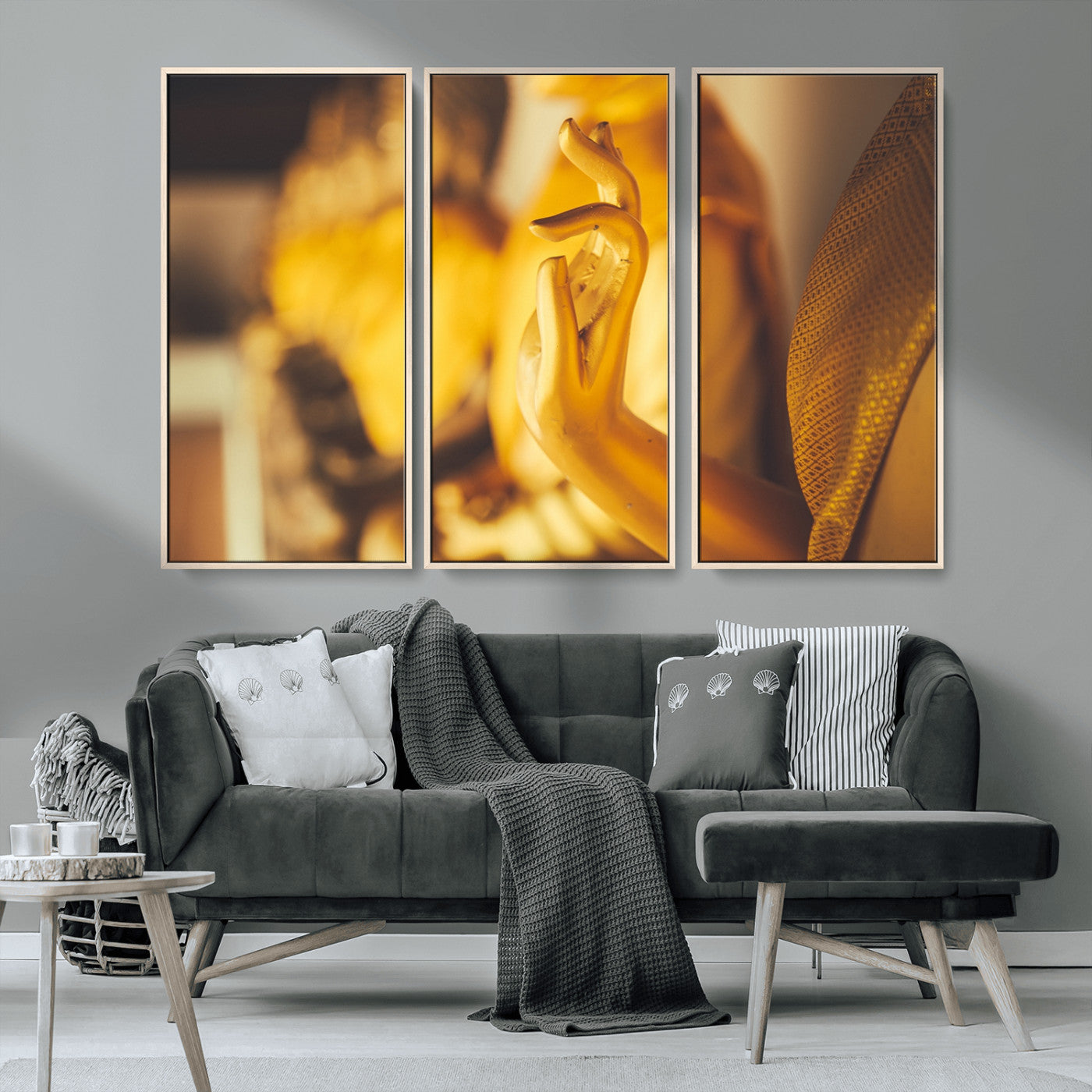 MGV-FC-48X32-3P - Gold Buddha Statue Hands Wall Art Canvas Print