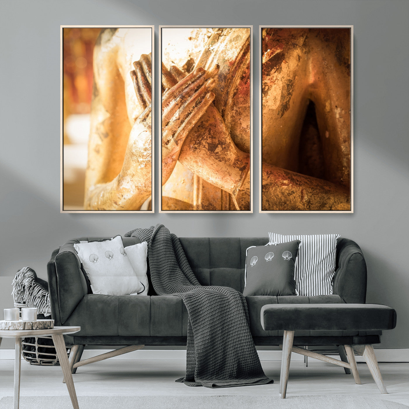 MGV-FC-48X32-3P - Buddha Statue Hands Wall Art Canvas Print
