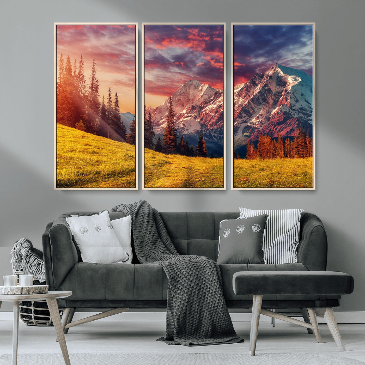 MGV-FC-48X32-3P - Mountain and Daylight Red Sunset Wall Art Canvas Print