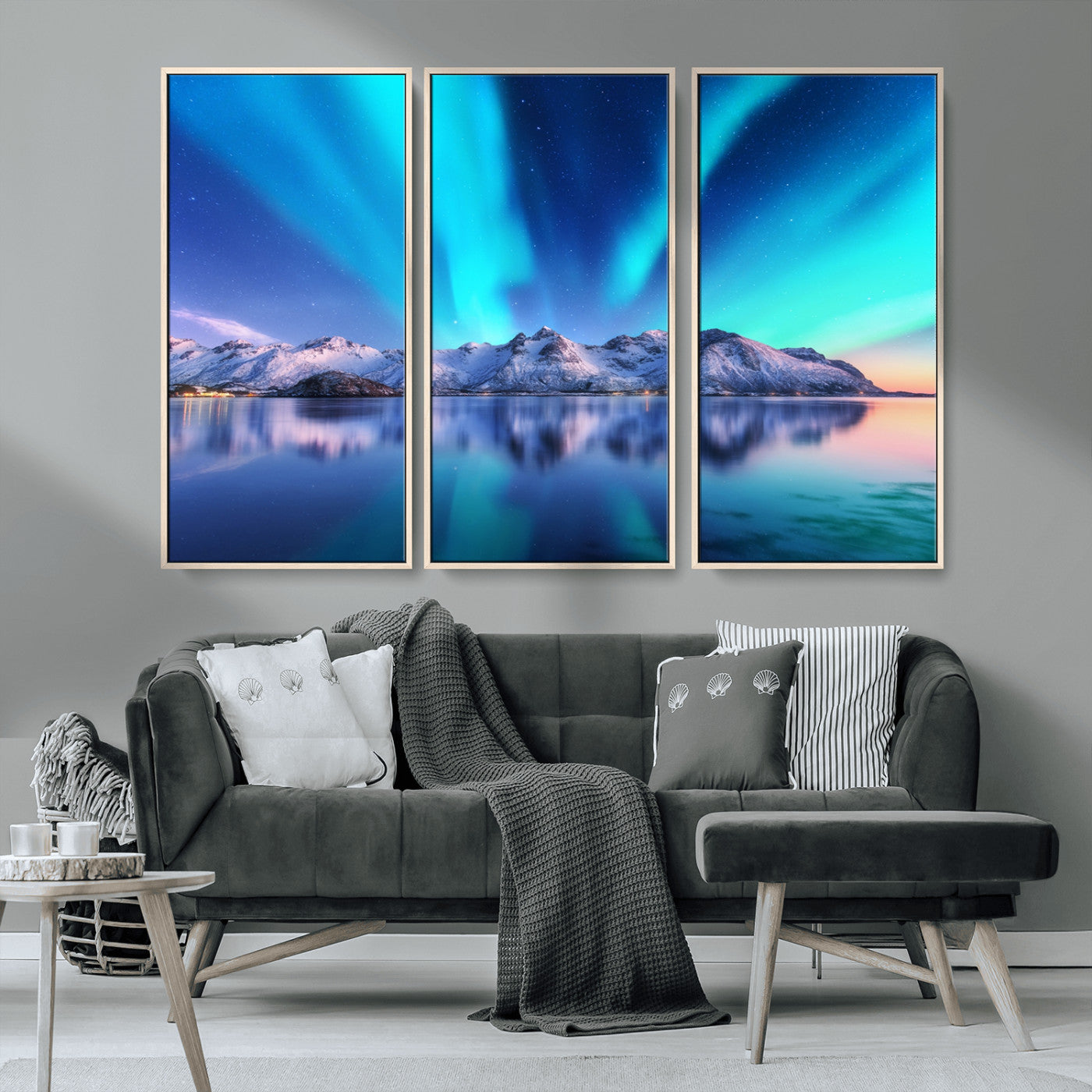 MGV-FC-48X32-3P - Northern Lights above Mountain Wall Art, Northern Lights Wall Art Canvas Print