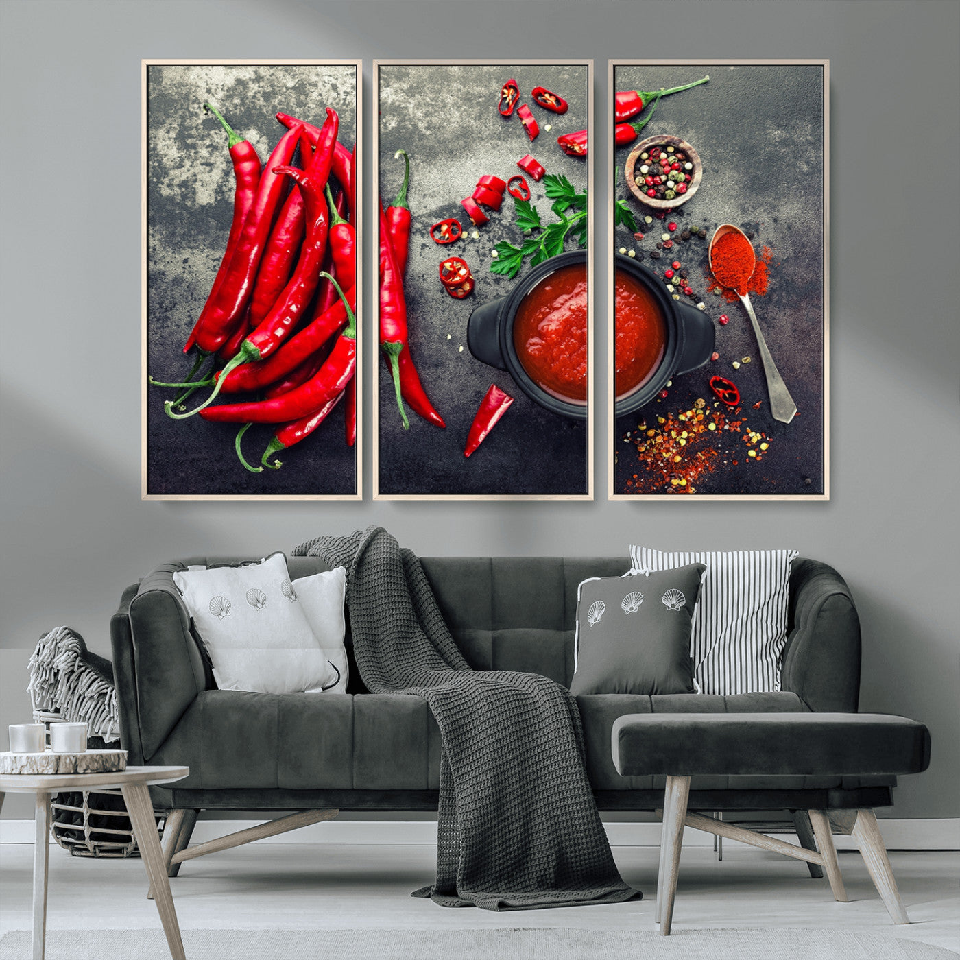 MGV-FC-48X32-3P - Red Pepper Kitchen and Restaurant Wall Wall Art, Red Pepper Kitchen Wall Decor Canvas Print