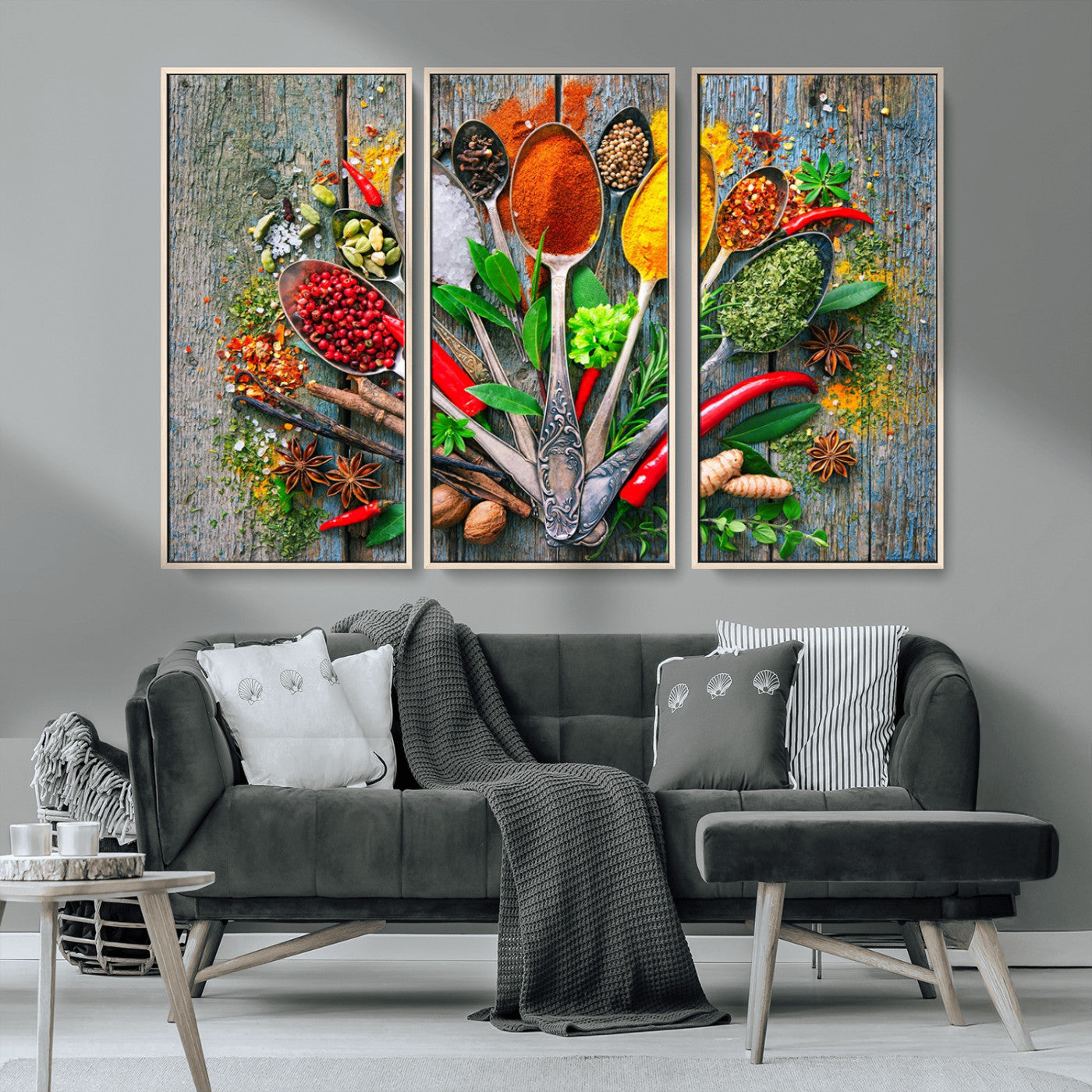 MGV-FC-48X32-3P - Spoonful of Spices Cooking Wall Art Canvas Print - Vibrant Kitchen Decor Triptych – Culinary Art