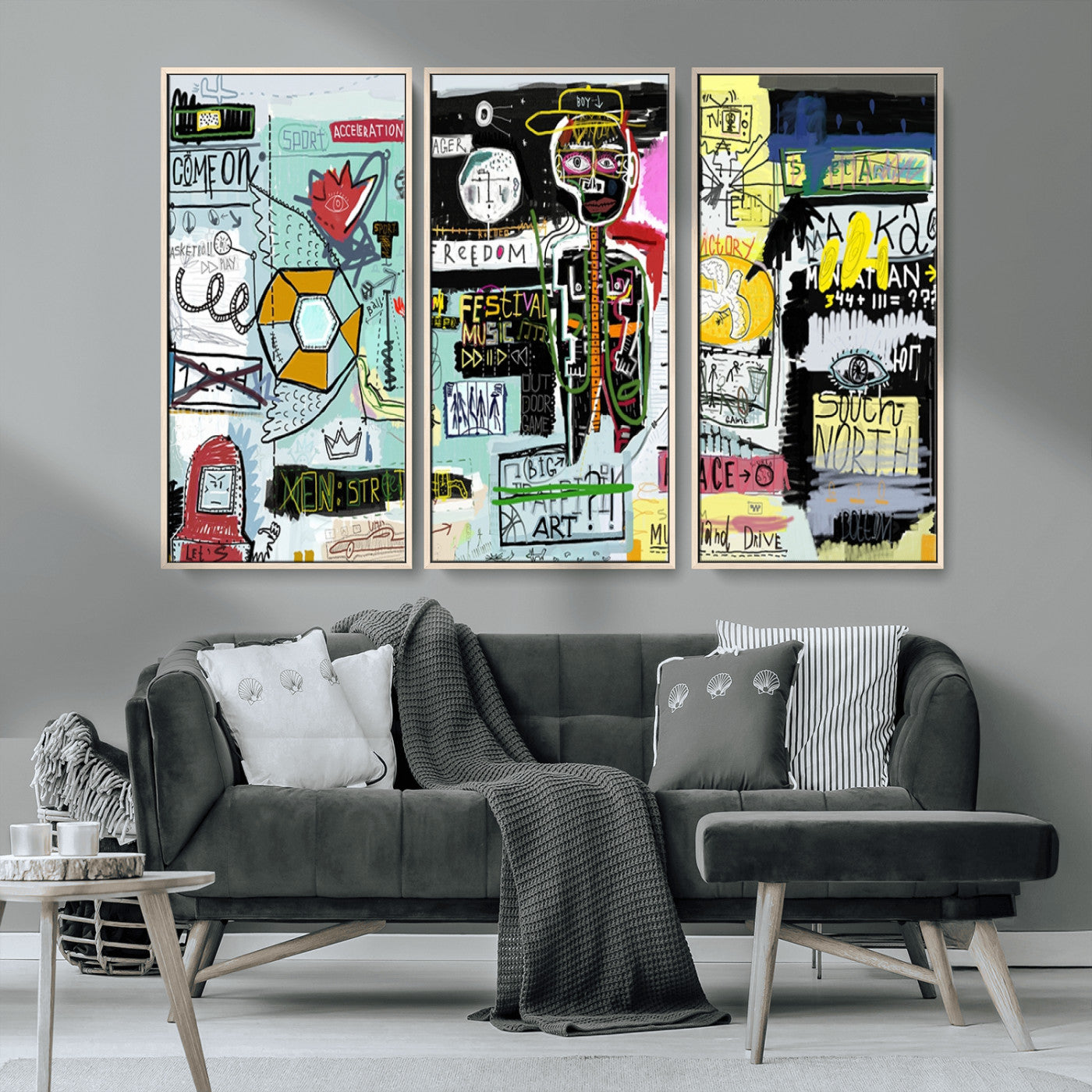 MGV-FC-48X32-3P - Abstract Graffiti Canvas Street Art-Inspired Graffiti Triptych Canvas – Modern Abstract Wall Art for