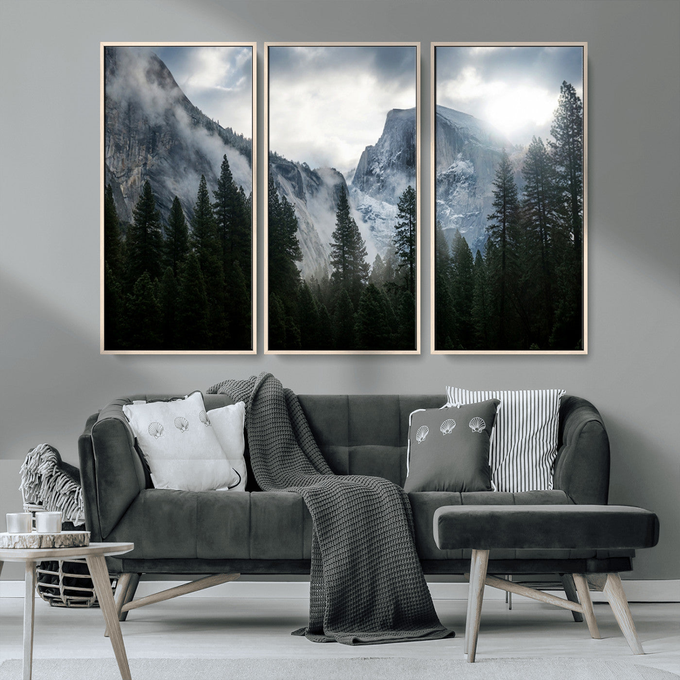 MGV-FC-48X32-3P - Yosemite National Park El Capitan Foggy Mountain Wall Art | Large Canvas Print for Living Room,