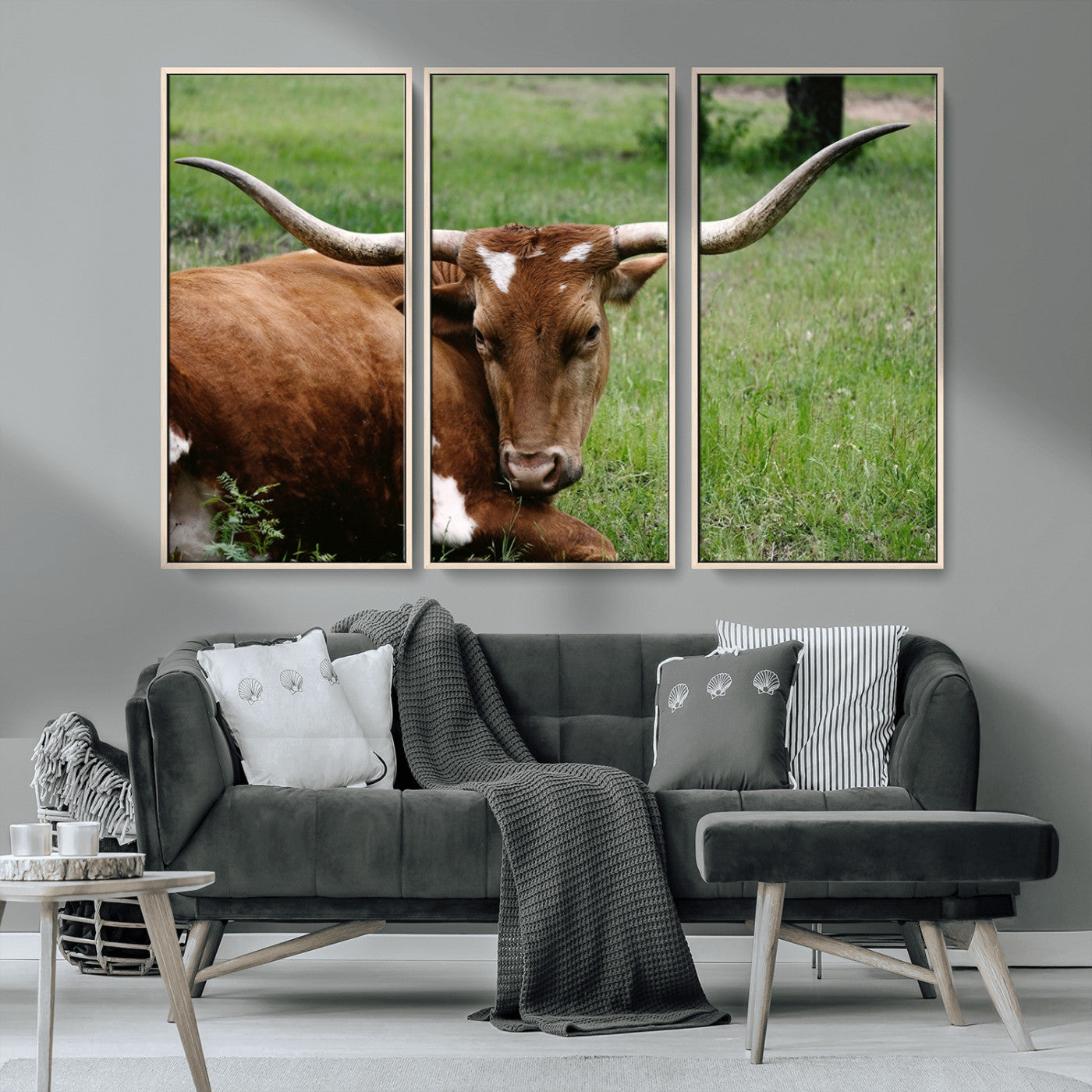 MGV-FC-48X32-3P - Longhorn Cow Animal Wall Art Canvas Print