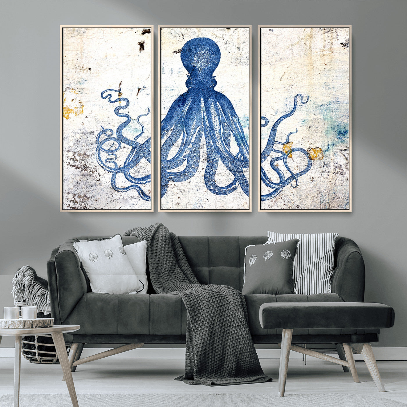 MGV-FC-48X32-3P - Octopus Canvas Wall Art | Coastal Marine Life Artwork for Living Room, Bedroom, or Office |
