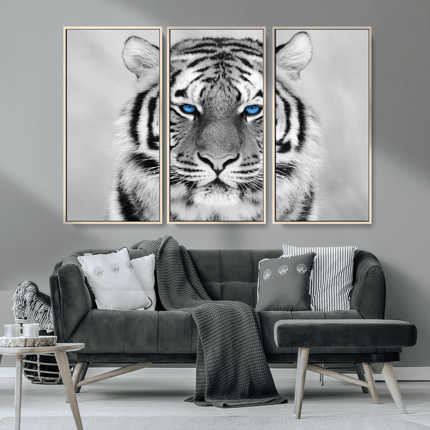 MGV-FC-48X32-3P - Black and White Tiger Wall Art Animal Canvas Print