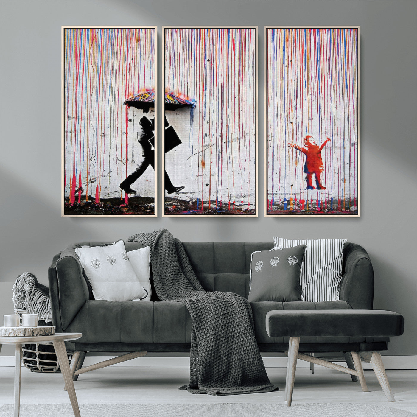 MGV-FC-48X32-3P - Banksy Wall Art Canvas Print, Framed Graffiti Art Picture Print, Banksy Urban Graffiti Perfect Modern Decor Artwork