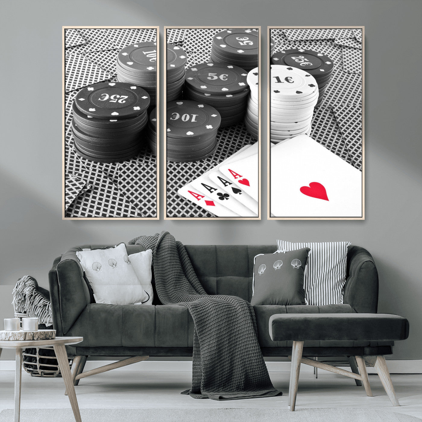 MGV-FC-48X32-3P - Poker Game Cards Wall Art Canvas, Multi Panel Wall Art Canvas Print