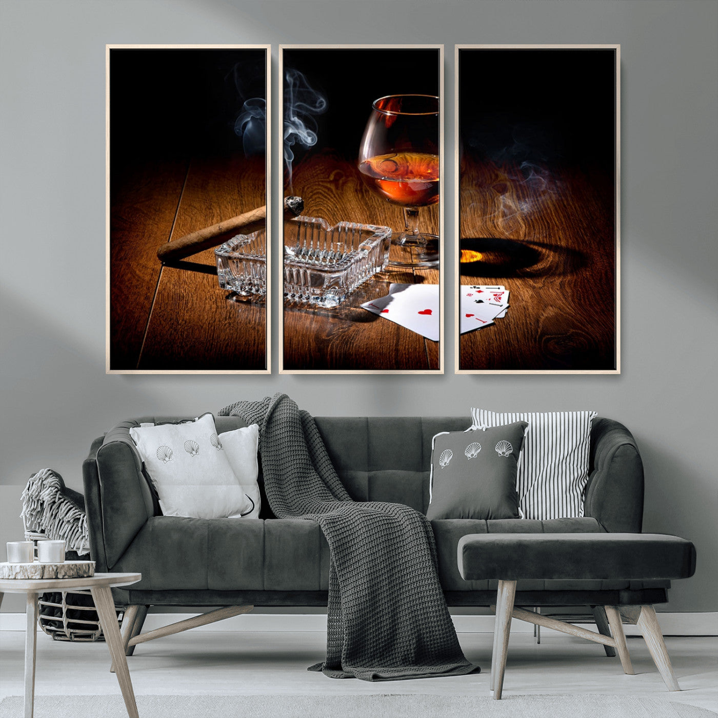 MGV-FC-48X32-3P - Whiskey Cigar Wall Art Canvas Print Kitchen Wall