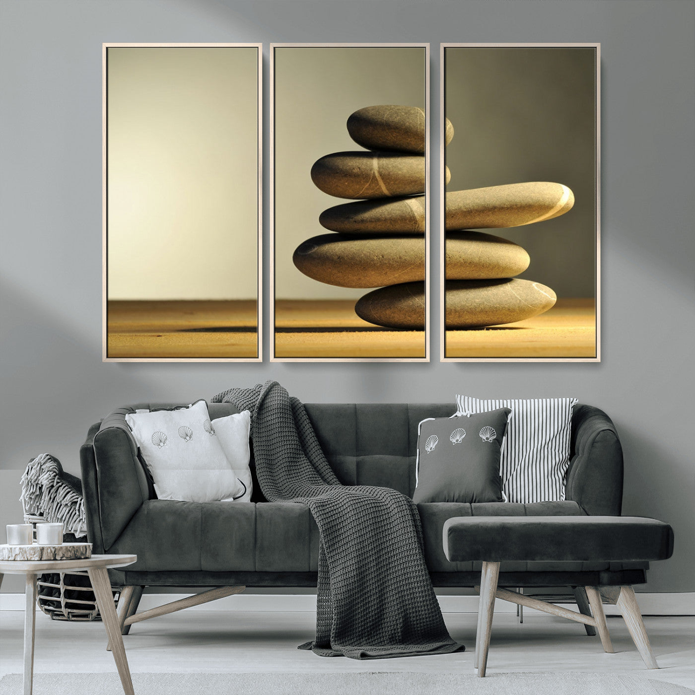 MGV-FC-48X32-3P - Fluvial Zen Stones Canvas Wall Art Print
