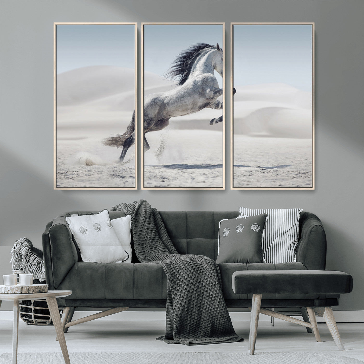 MGV-FC-48X32-3P - Prancing Horse on Dessert Large Wall Art Animal Canvas Print