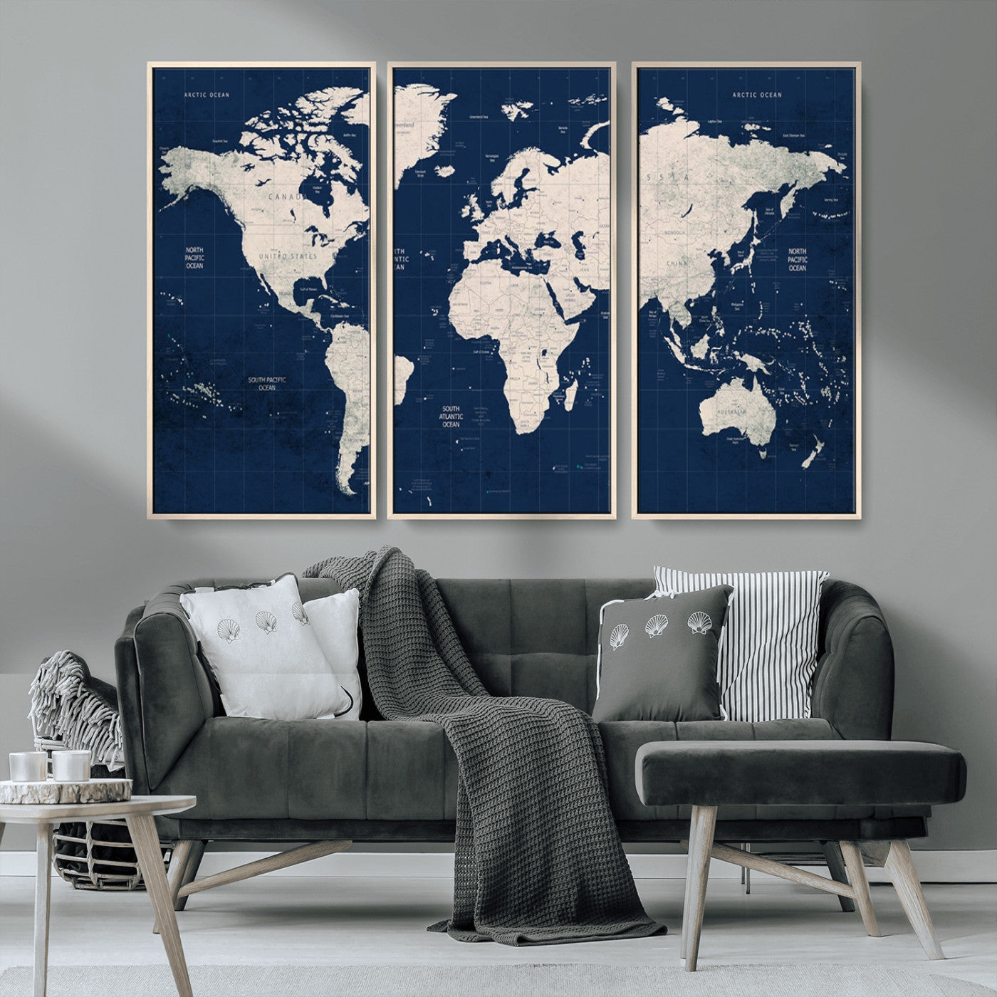 MGV-FC-48X32-3P - Push Pin World Map Canvas Print – Framed Wall Art for Couples to Track Their Travels – Anniversary