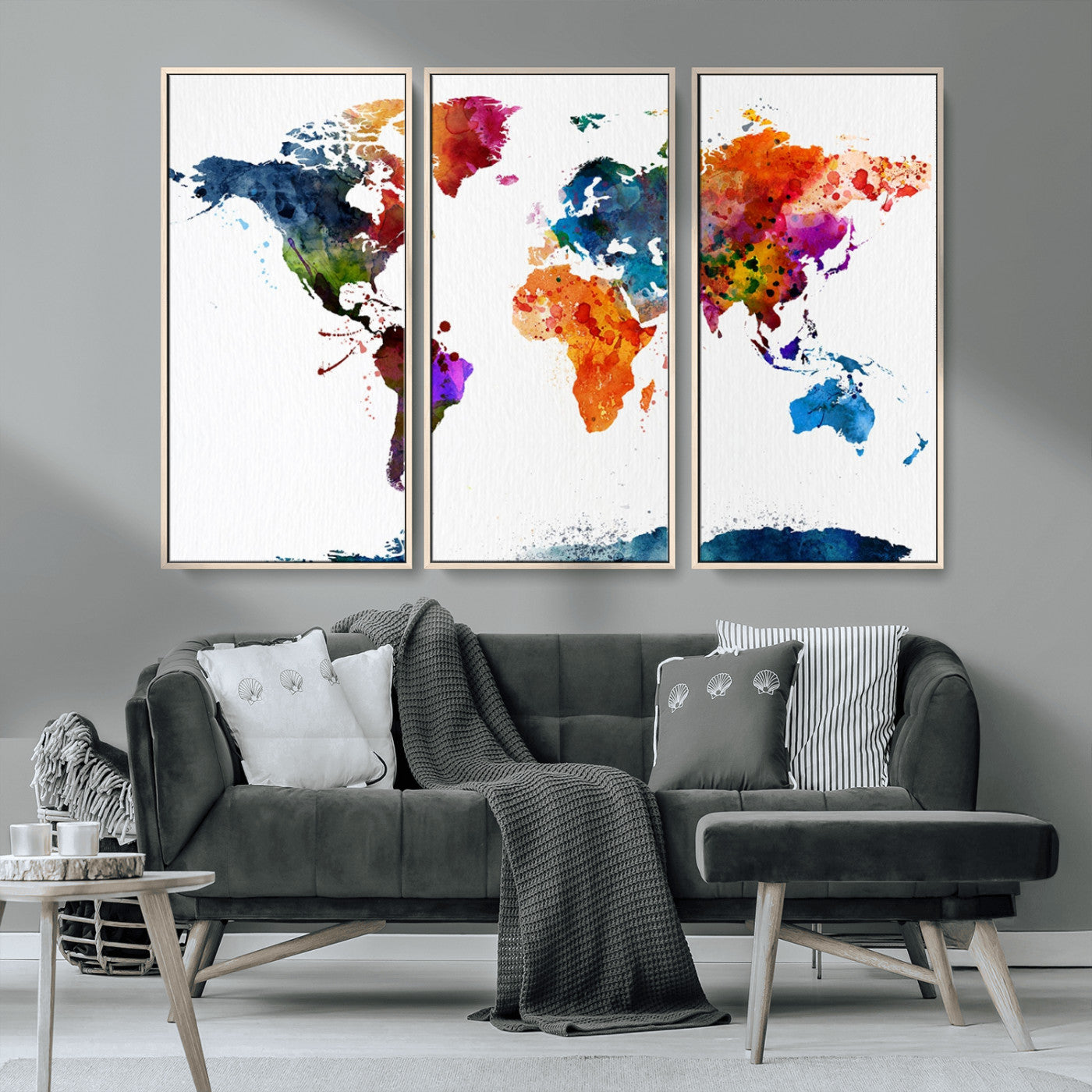 MGV-FC-48X32-3P - Push Pin World Map Canvas Print – Framed Wall Art for Couples to Track Their Travels – Anniversary