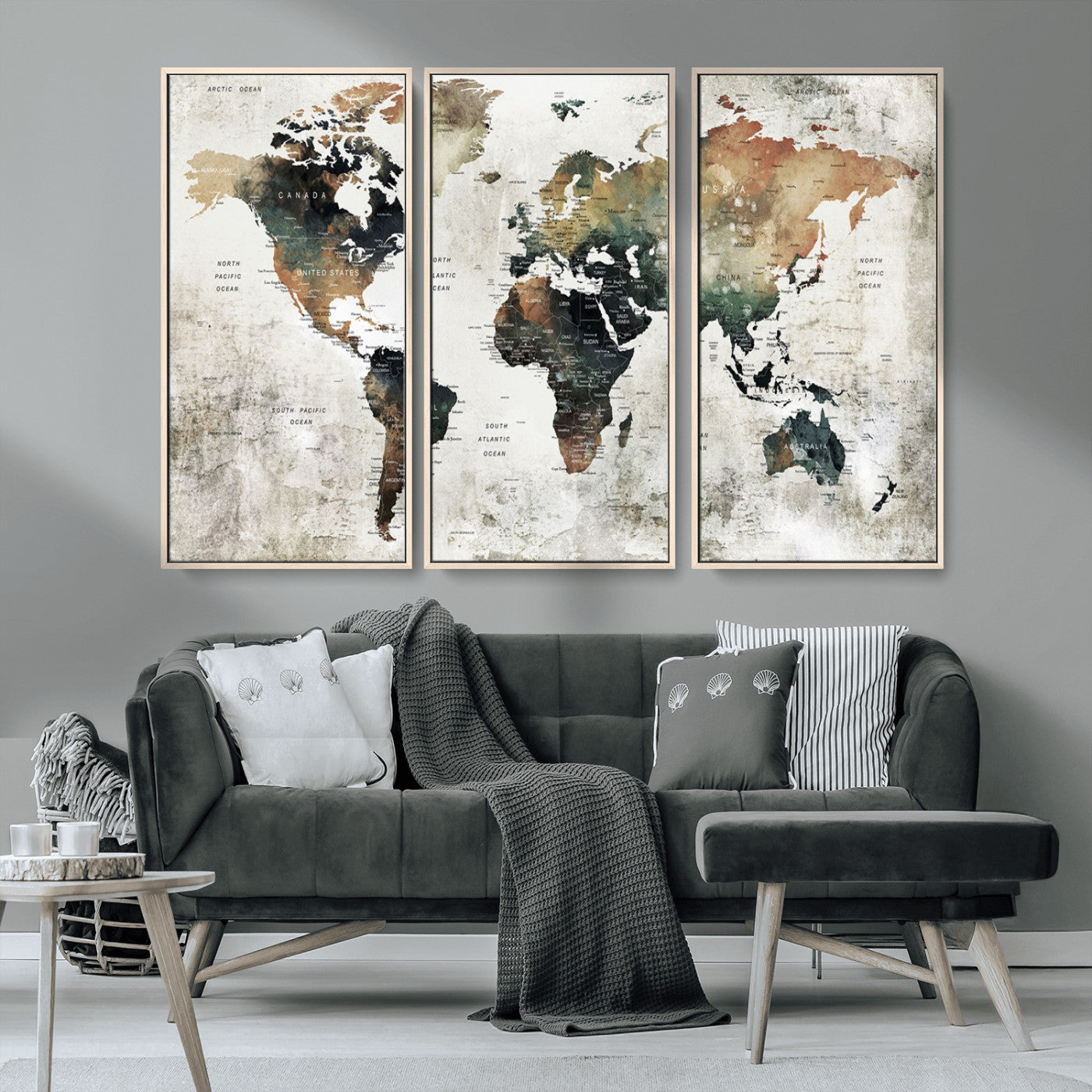 MGV-FC-48X32-3P - Push Pin World Map Canvas Print – Framed Wall Art for Couples to Track Their Travels – Anniversary