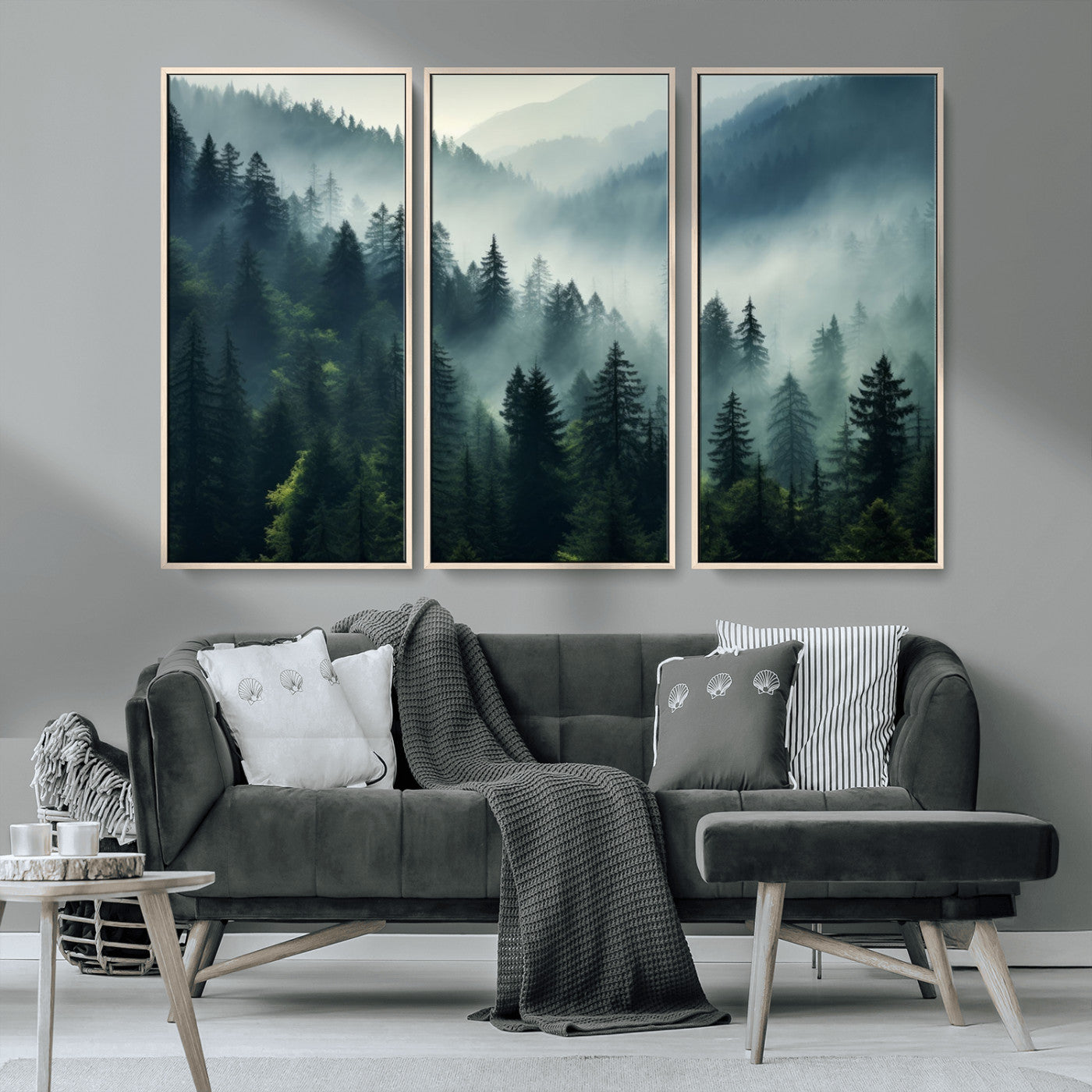 MGV-FC-48X32-3P - Captivating Misty Forest Wall Art Premium Canvas Print a Foggy and Serene Atmosphere Art