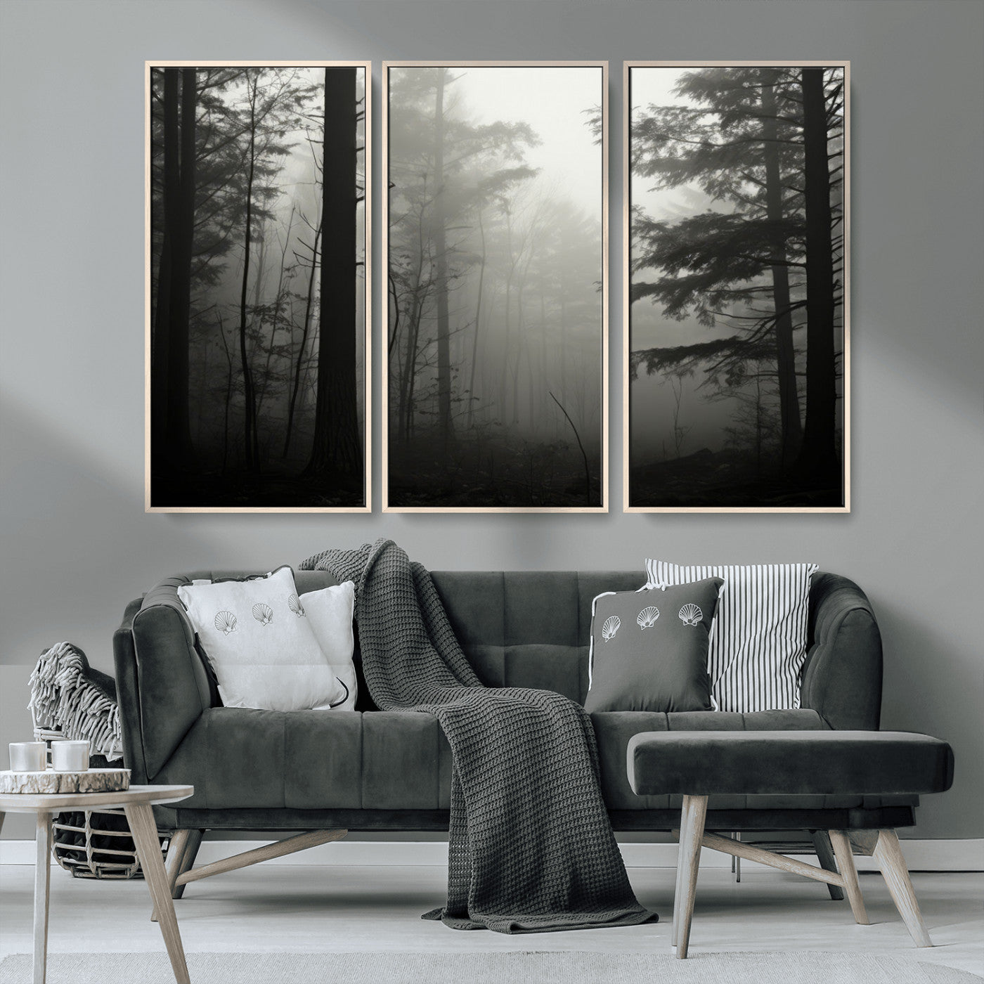 MGV-FC-48X32-3P - Misty Forest Wall Art Premium Canvas Print a Foggy and Serene Atmosphere - Nature Wall Art