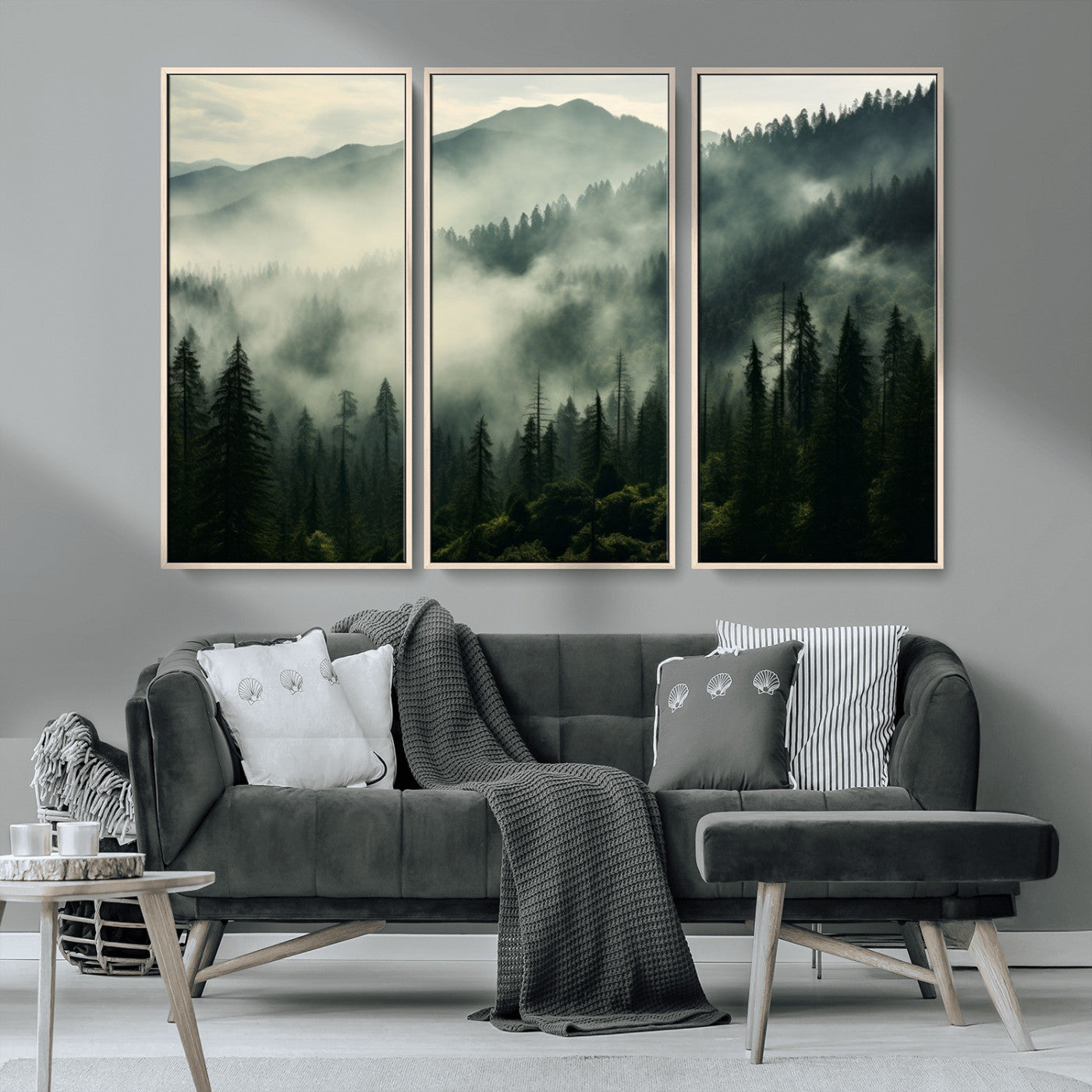 MGV-FC-48X32-3P - Captivating Misty Forest Wall Art Premium Canvas Print a Foggy and Serene Atmosphere