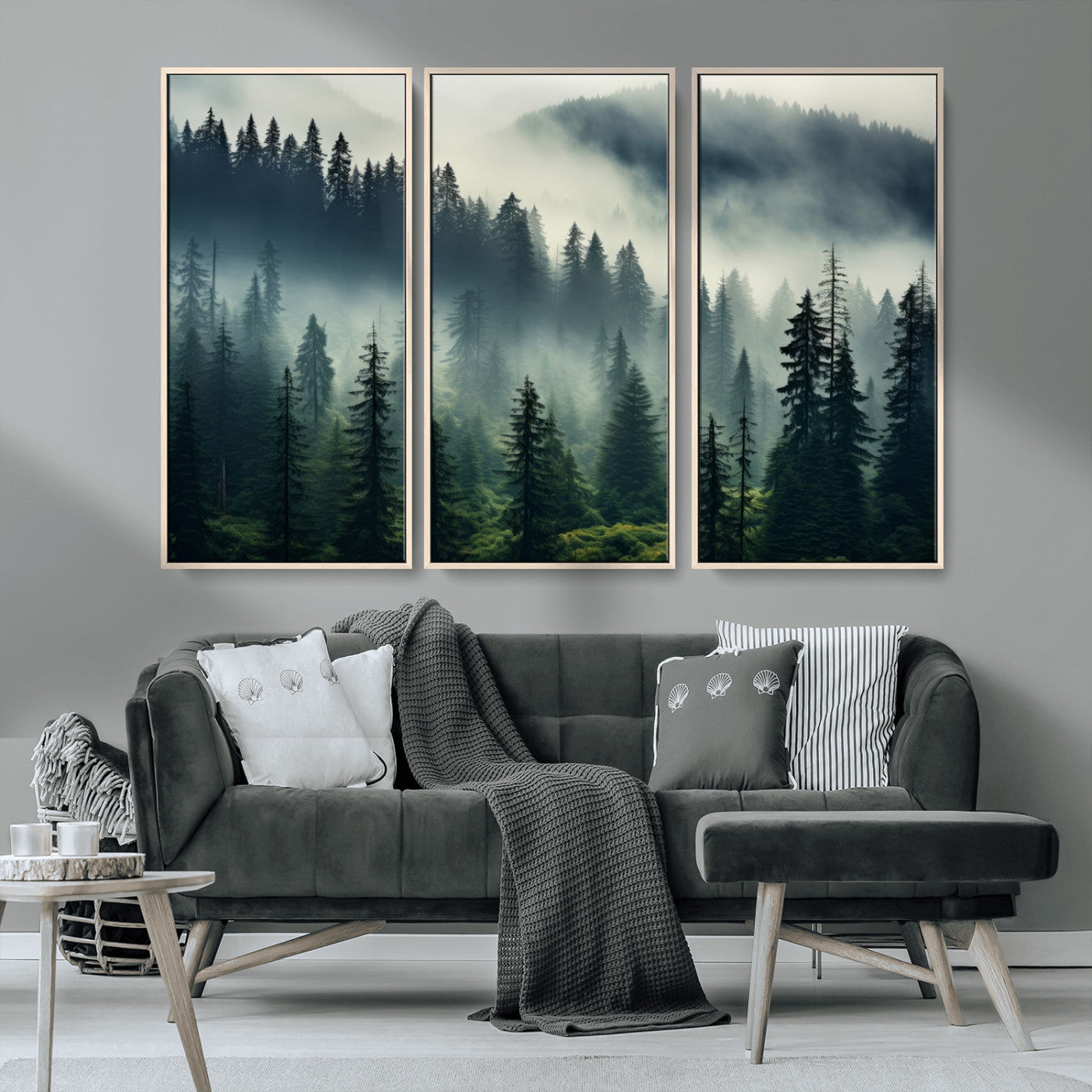 MGV-FC-48X32-3P - Captivating Misty Forest Wall Art Premium Canvas Print a Foggy and Serene Atmosphere