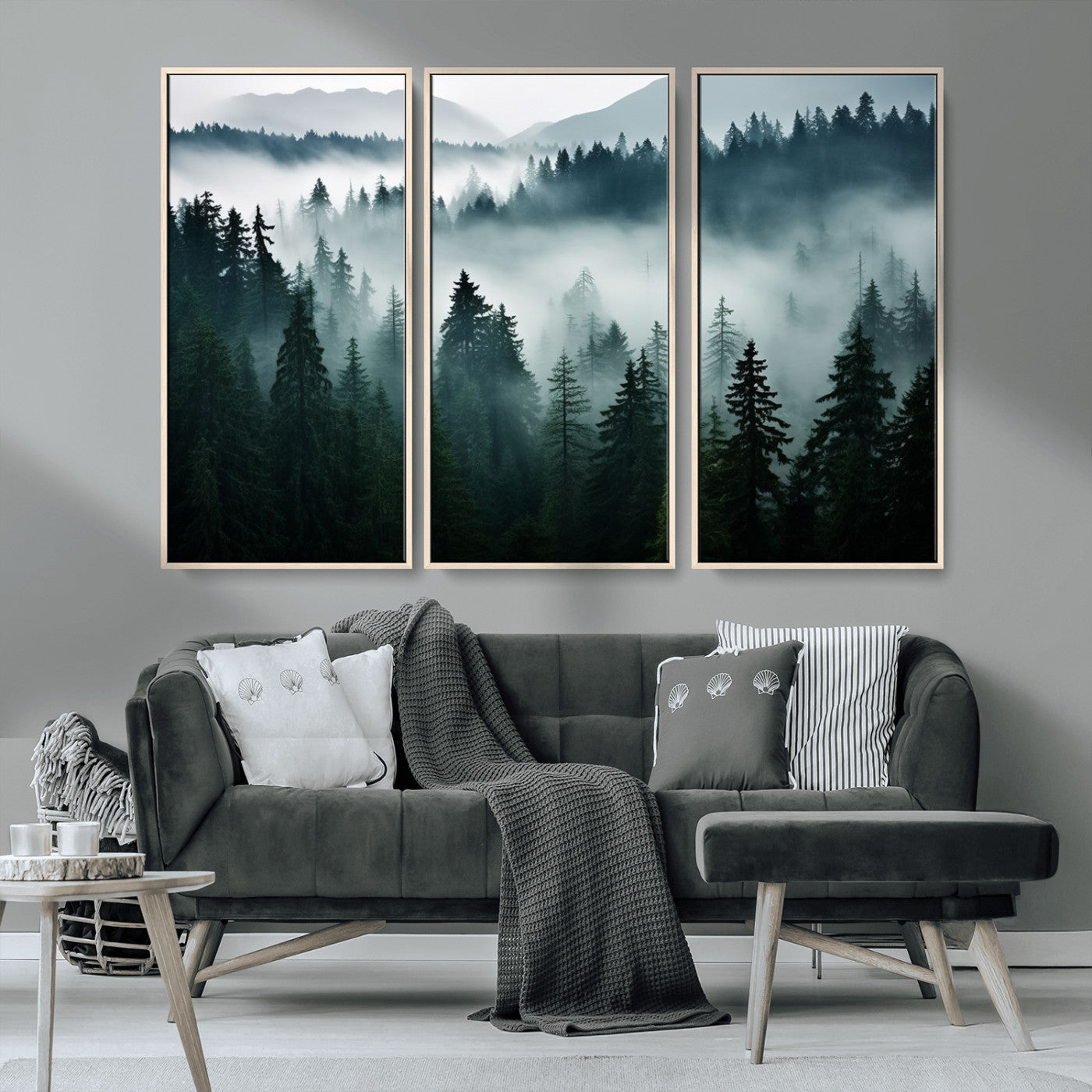 MGV-FC-48X32-3P - Captivating Misty Forest Wall Art Canvas, Premium Canvas Print a Foggy and Serene Atmosphere