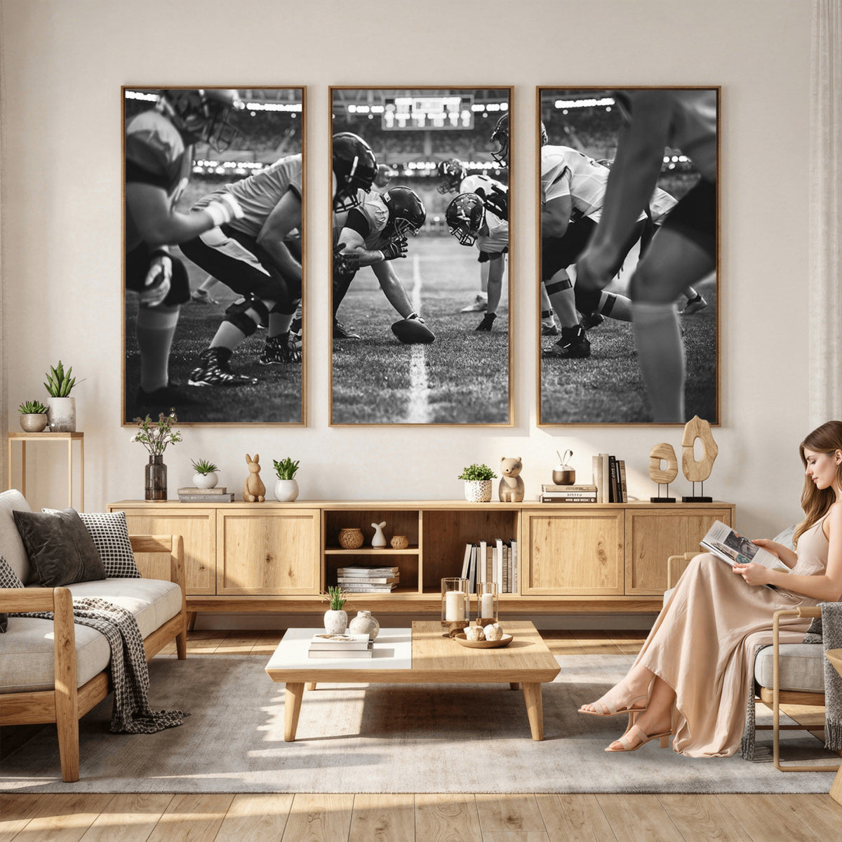 13273-MGV-CV-36X24 - American Football Wall Art Canvas Print Framed Stadium Sport