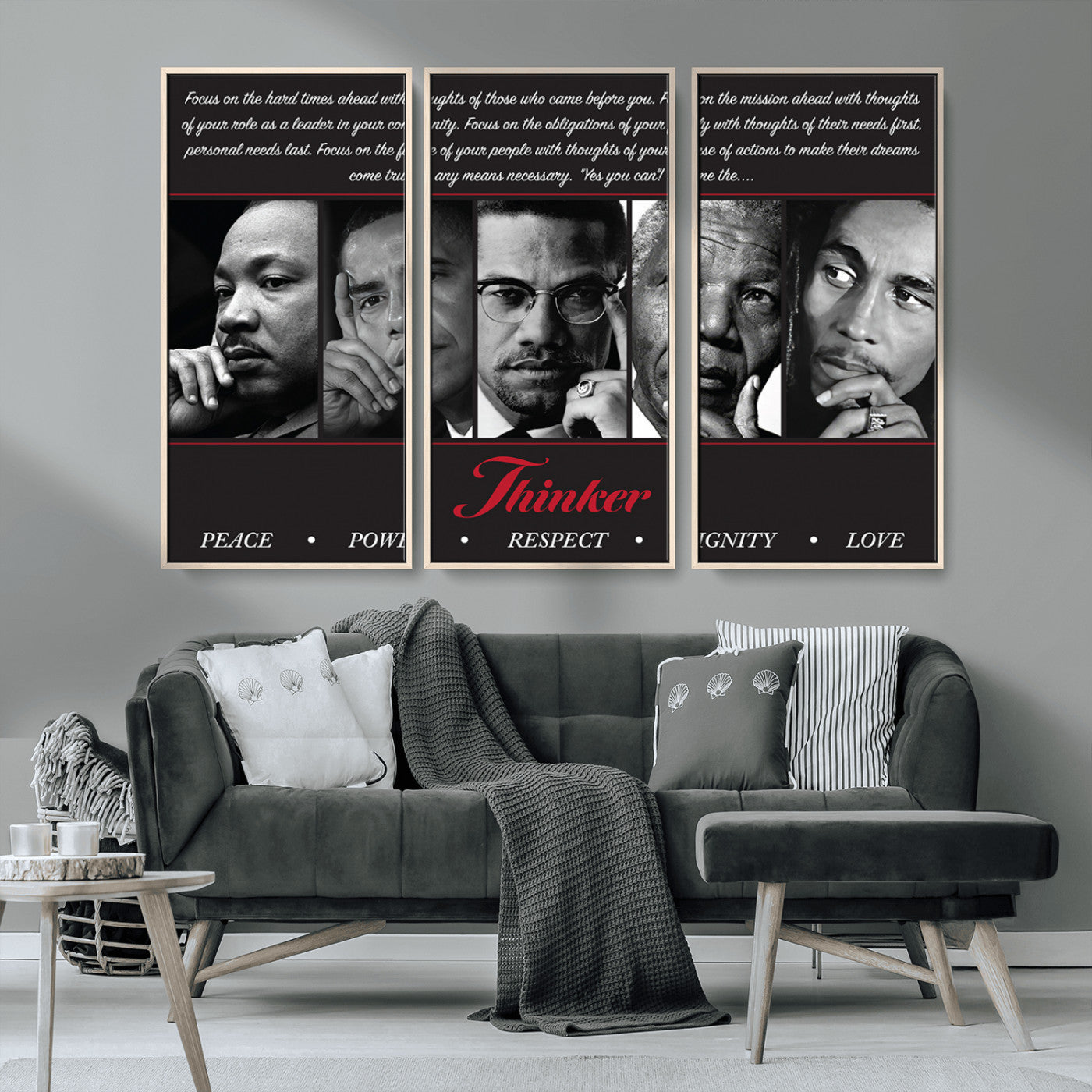 MGV-FC-48X32-3P - Thinker Peace Power Respect Dignity Wall Art | Thinkers of Changel Wall Art Featuring Icons of