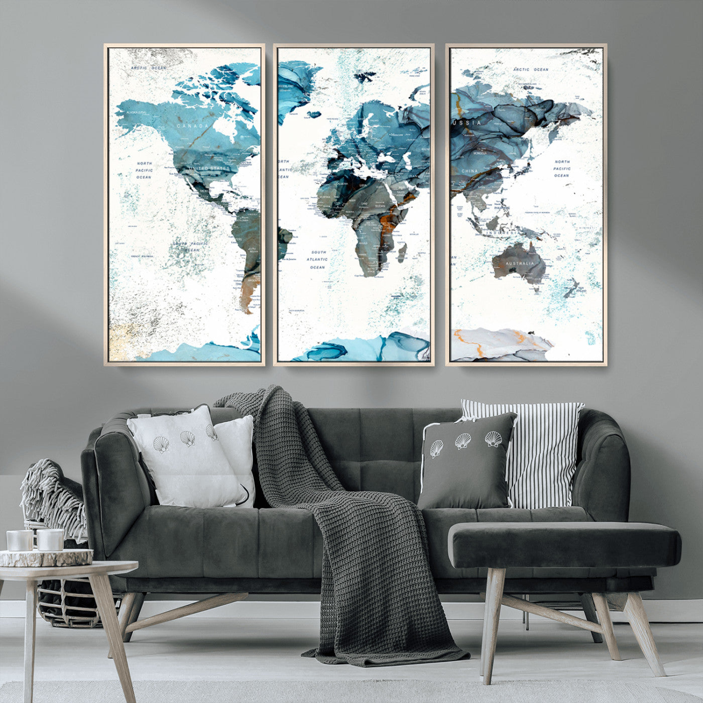 MGV-FC-48X32-3P - Push Pin World Map Canvas Print – Framed Wall Art for Couples to Track Their Travels – Anniversary