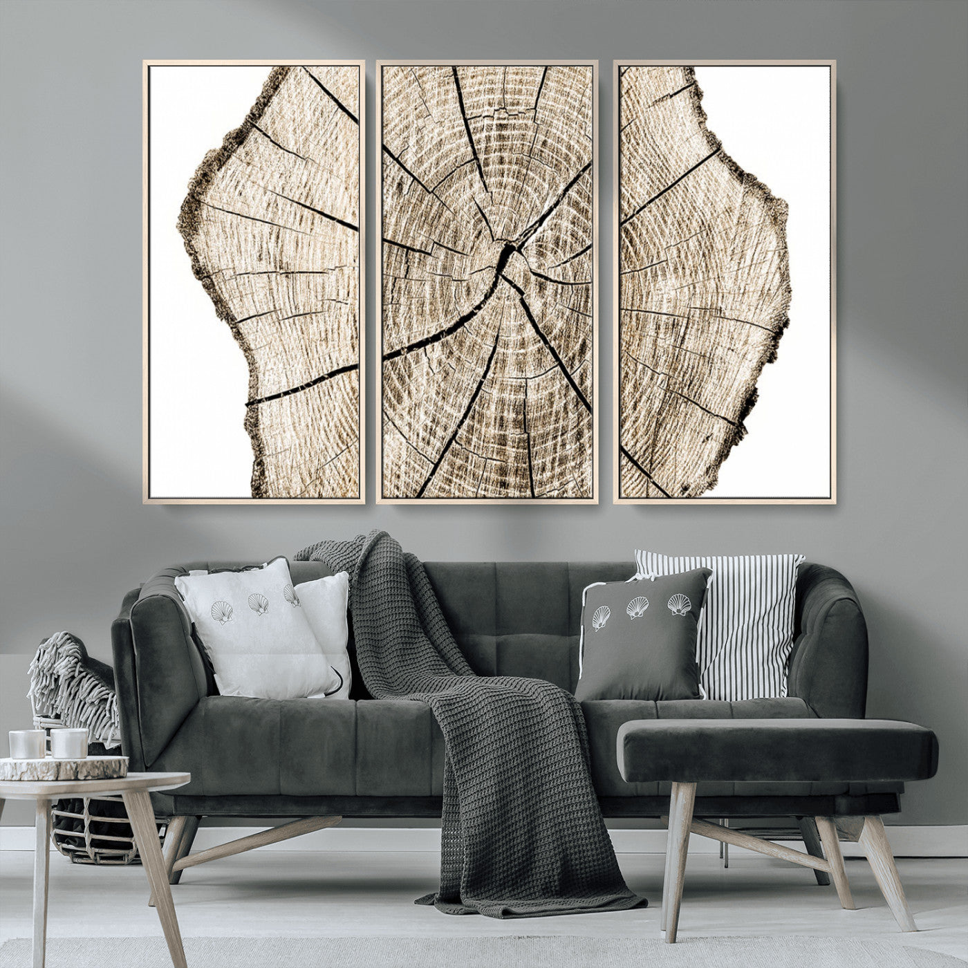 MGV-FC-48X32-3P - Abstract Wood Tree Ring Wall Art - Ready to Hang Minimalist Wooden Design for Rustic & Contemporary