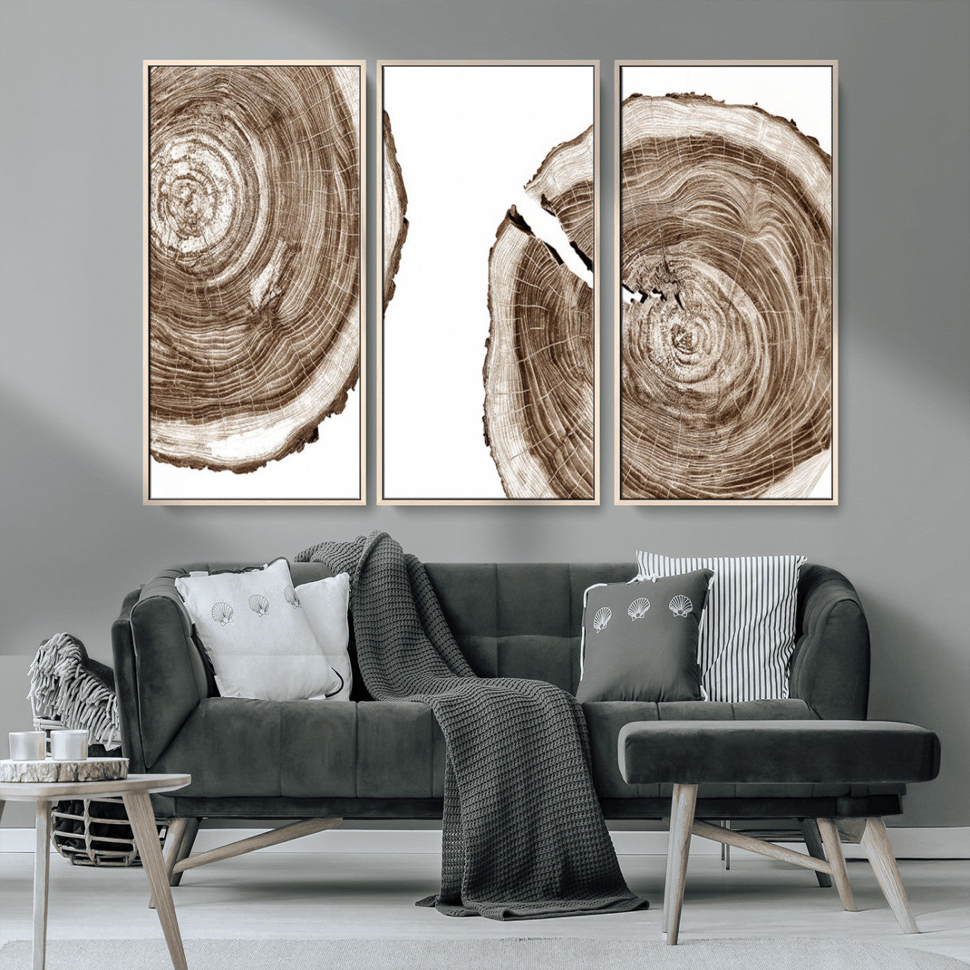 MGV-FC-48X32-3P - Wood Tree Ring Wall Art Canvas Prints, Tree Rings – Minimalist Black and White Wood Art | Triptych