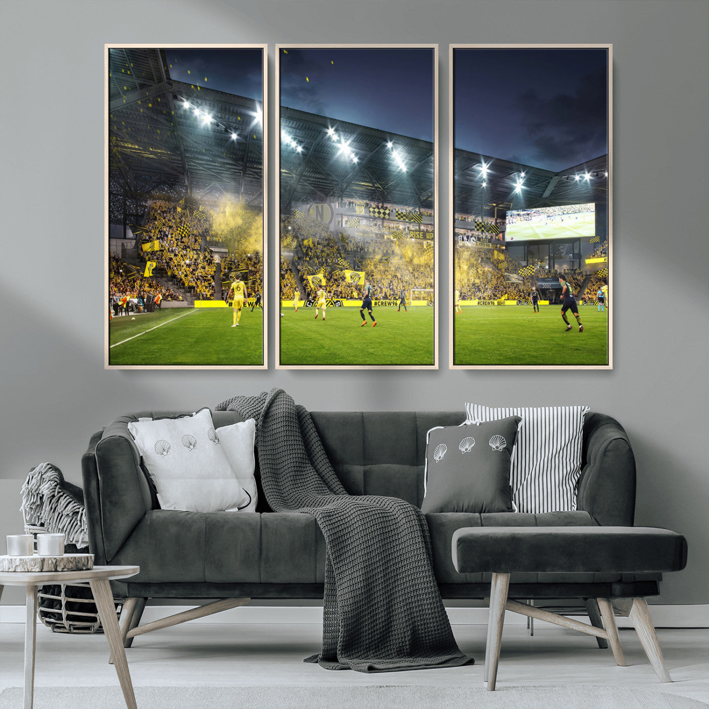 MGV-FC-48X32-3P - Columbus Crew Stadium Match Triple Canvas Wall Art - Dynamic MLS Game Scene Canvas Wall Art