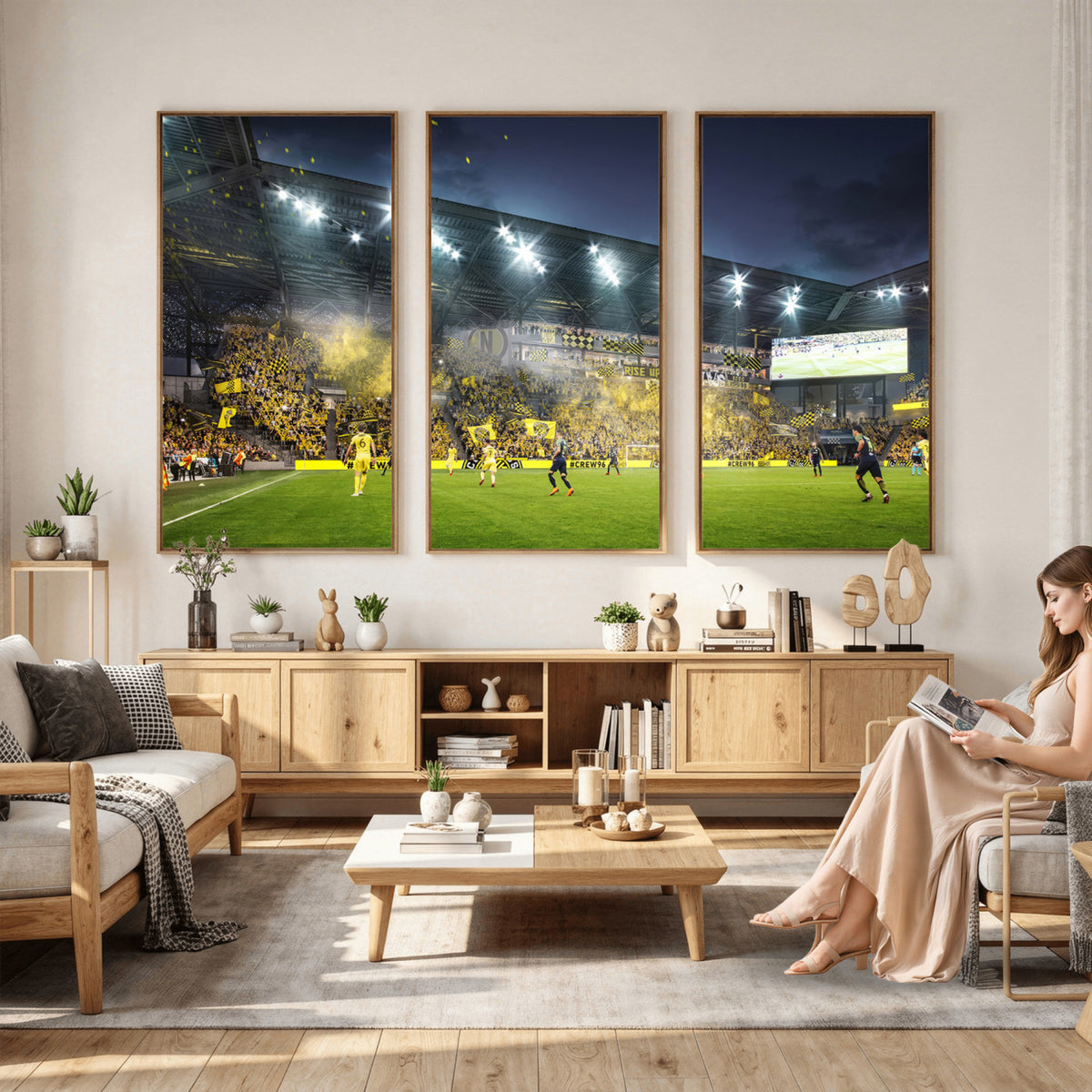 65820-MGV-CV-36X24 - Columbus Crew Stadium Match Triple Canvas Wall Art - Dynamic MLS Game Scene Canvas Wall Art