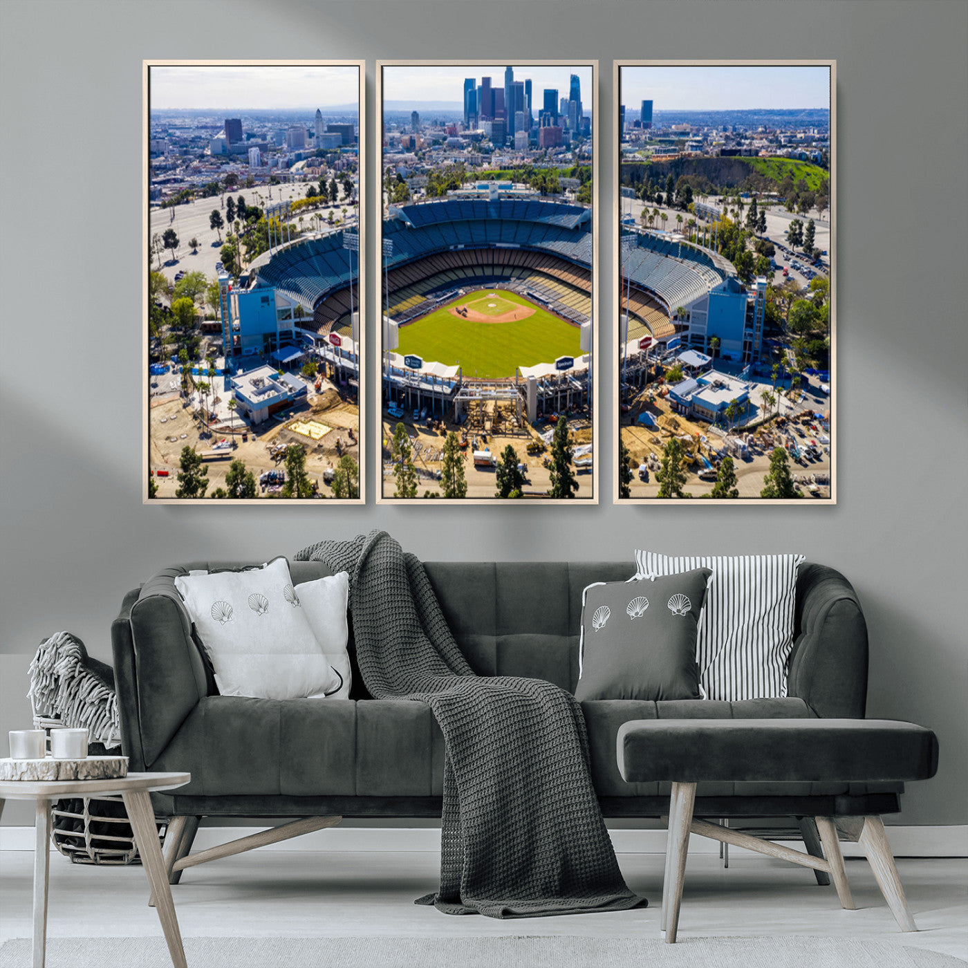MGV-FC-48X32-3P - Los Angeles Dodgers Dodger Stadium Wall Art Canvas Print - MLB Baseball Stadium, Framed Los Angeles