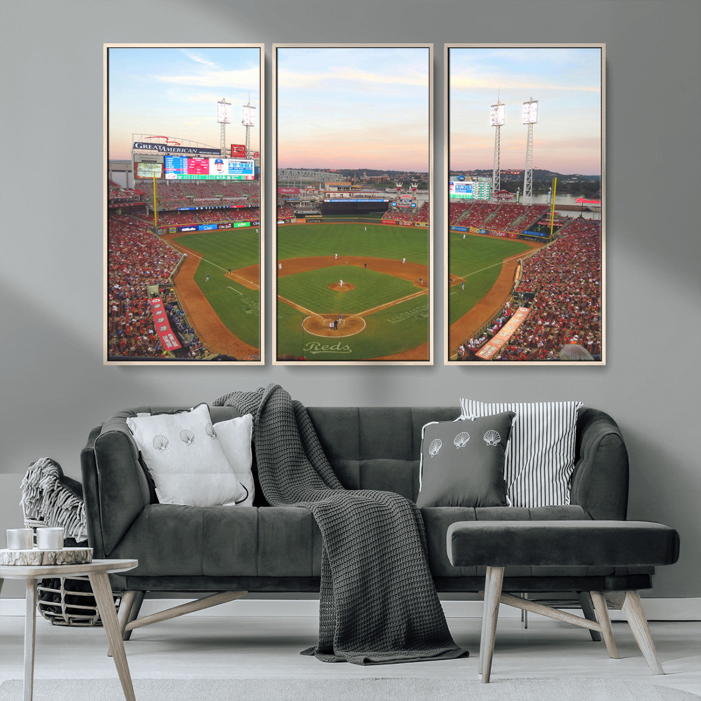 MGV-FC-48X32-3P - Cincinnati Reds Baseball Print Canvas- Cincinnati Great American Ball Park Stadium Wall Art Canvas