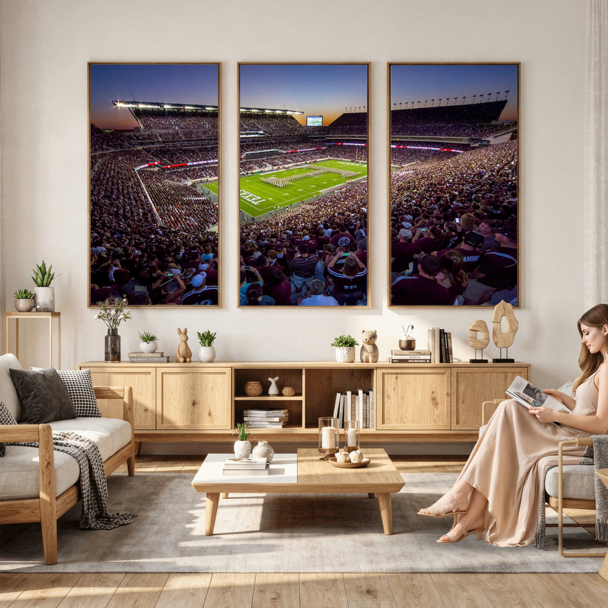 25148-MGV-CV-36X24 - Texas A&M University Aggies Football Team Print, College Station Kyle Field, Framed and Ready to Hang