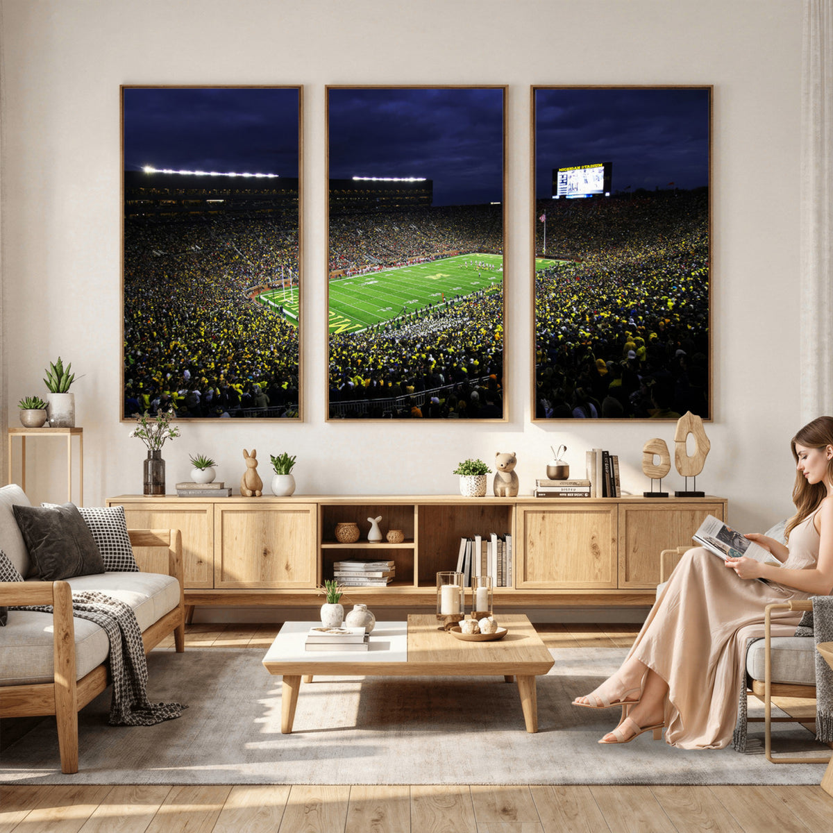 15448-MGV-CV-36X24 - Michigan Wolverines Football Canvas Wall Decor, Football Team Print, Ann Arbor Michigan Stadium