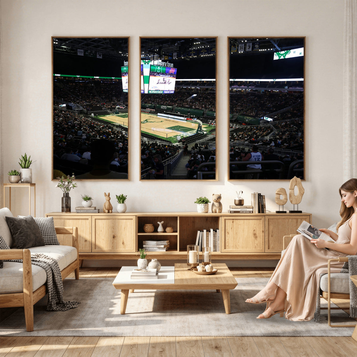 69882-MGV-CV-36X24 - Milwaukee Bucks Basketball Print, Fiserv Forum Stadium Wall Art