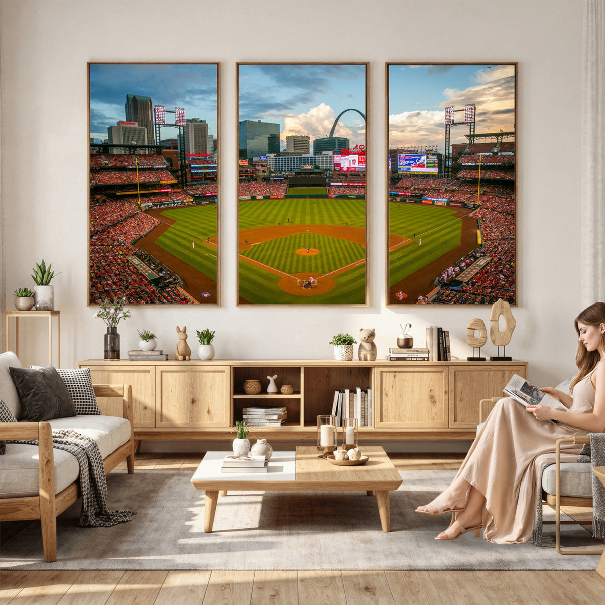 34054-MGV-CV-36X24 - St. Louis Cardinals Baseball Team Print, Busch Stadium Wall Art, Framed and Ready to Hang