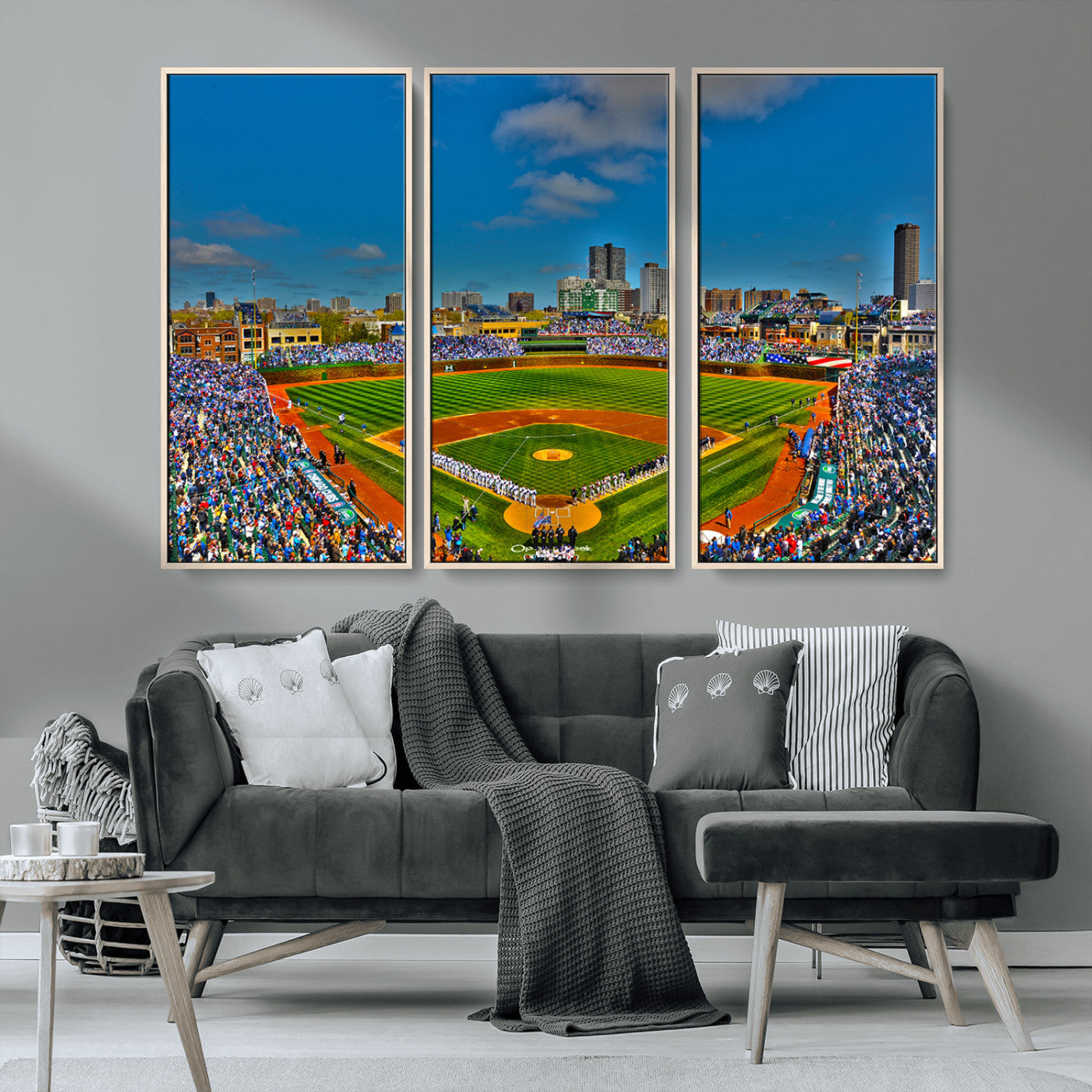 MGV-FC-48X32-3P - Wrigley Field Chicago Cubs Canvas Wall Art - Iconic Baseball Stadium Print for Sports Lovers - Ready