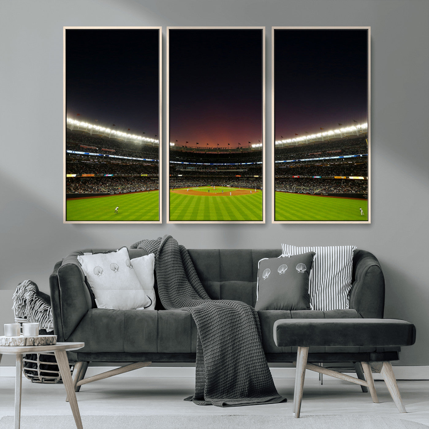 MGV-FC-48X32-3P - Yankee Stadium Night Game Triple Canvas, Yankee Stadium Canvas Wall Art - New York Yankees MLB Match