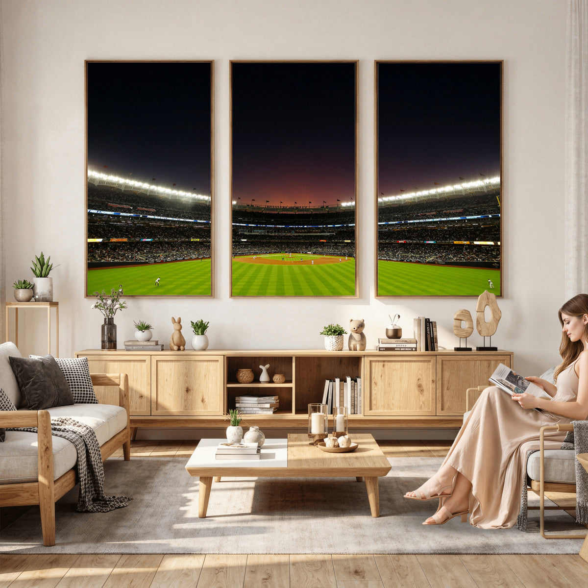 59138-MGV-CV-36X24 - Yankee Stadium Night Game Triple Canvas, New York Yankees Stadium Wall Art
