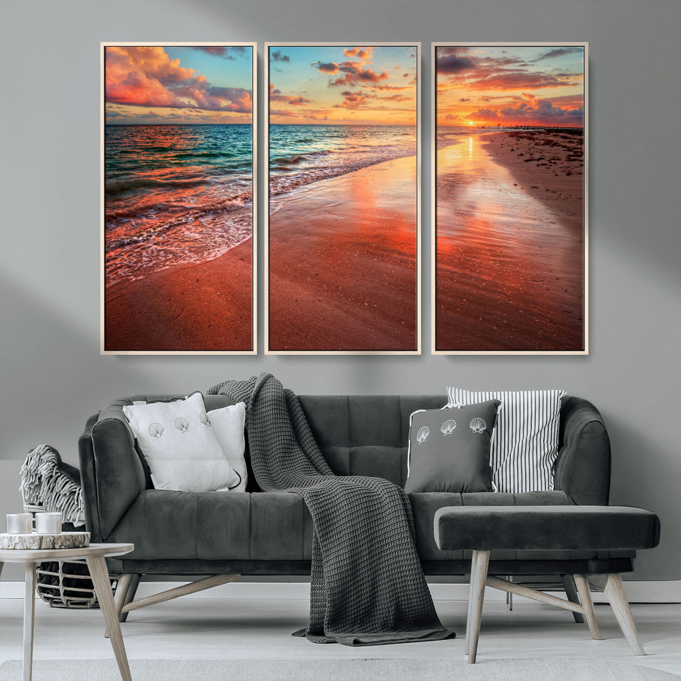 MGV-FC-48X32-3P - Sunset Beach Wall Art | Ocean Canvas Print | Coastal Wall Art | Tranquil Sunset Canvas Print