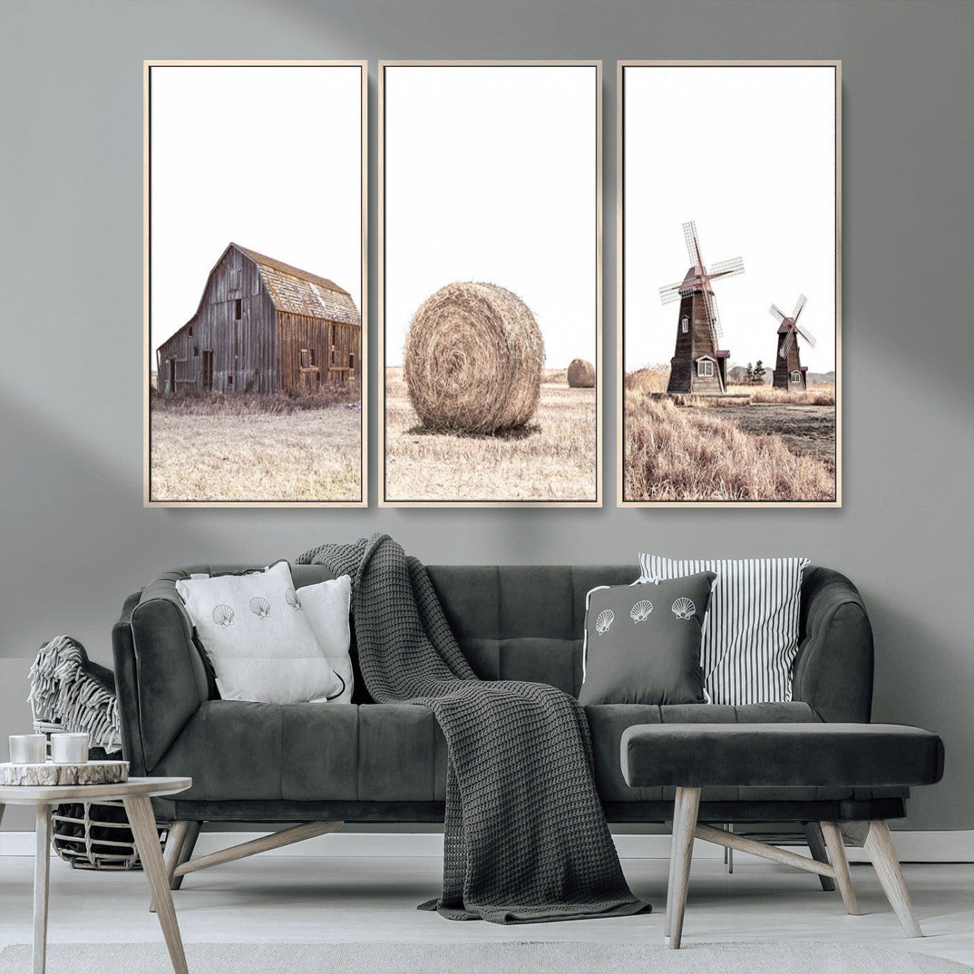 MGV-FC-48X32-3P - Farm Prints Set, Set of 3 Farmhouse Wall Art, Country House Decor, Barn Print, Wheat Print,