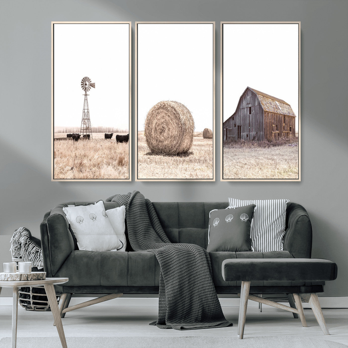 MGV-FC-48X32-3P - Farm Prints Set, Set of 6 Farmhouse Wall Art, Country House Decor, Barn Print, Wheat Print,