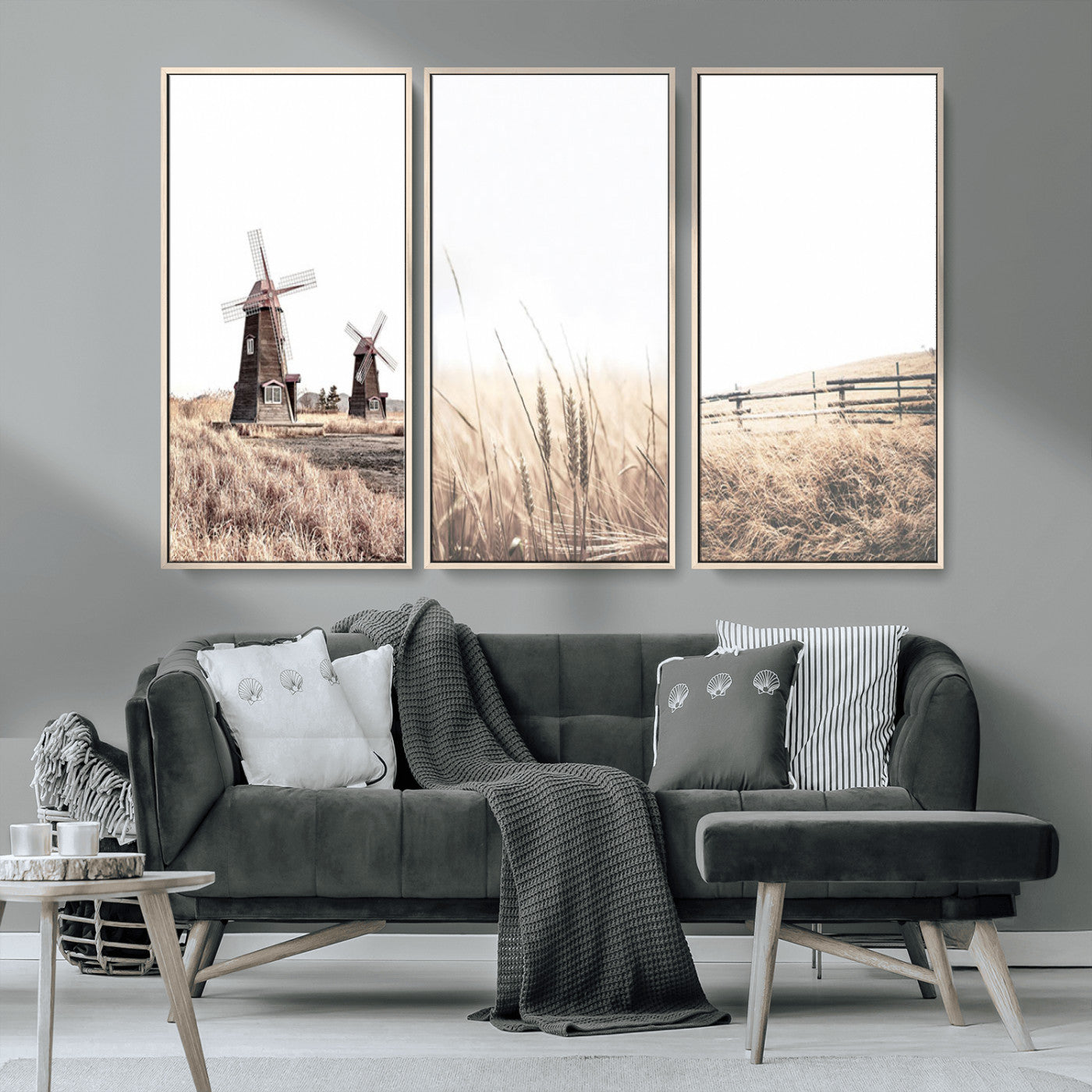 MGV-FC-48X32-3P - Farm Prints Set, Set of 3 Farmhouse Wall Art, Country House Decor, Barn Print, Wheat Print,