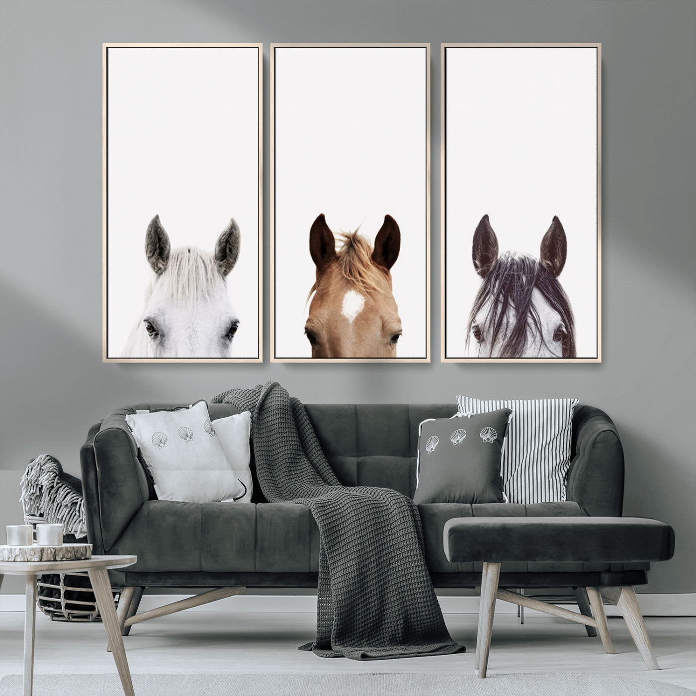 MGV-FC-48X32-3P - Horse Prints Set, Set of 3 Horse Wall Art, Horses Portraits, Farmhouse Wall Art, Farm Animals